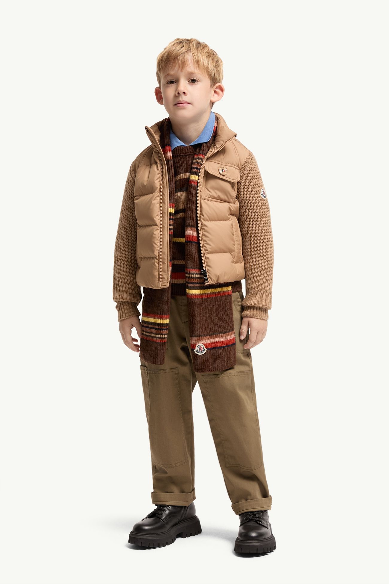 羊毛和羊絨夾層拉鏈開襟毛衣 男童 米色 Moncler 1