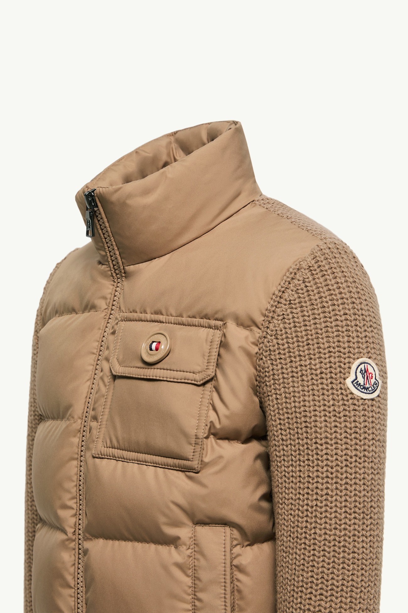 羊毛和羊絨夾層拉鏈開襟毛衣 男童 米色 Moncler 2