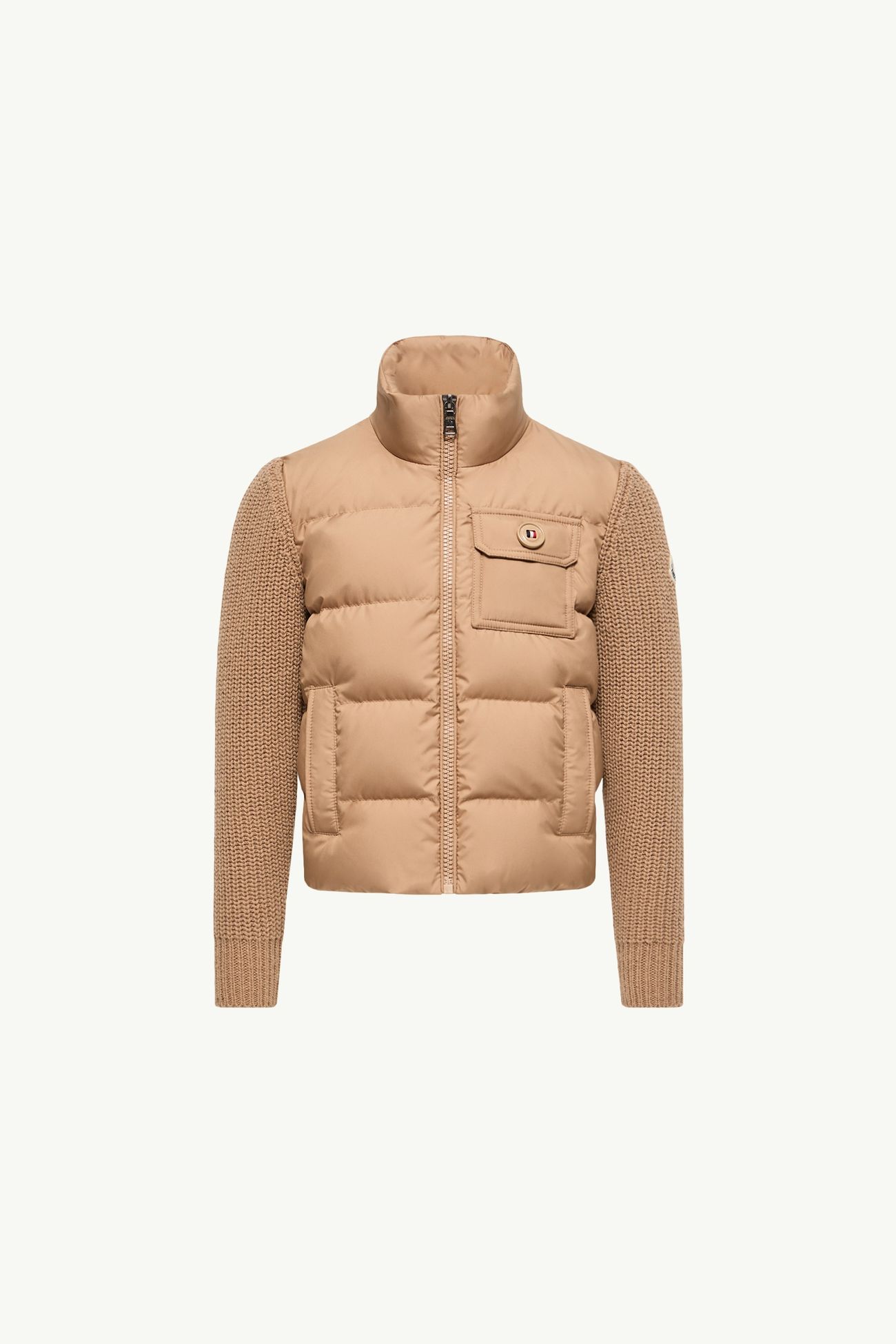 羊毛和羊絨夾層拉鏈開襟毛衣 男童 米色 Moncler 0