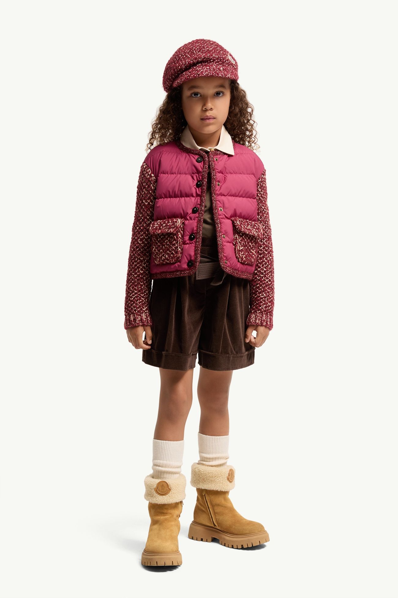 Cárdigan acolchado de mezcla de lana Niña Rosado Frambuesa Moncler 1