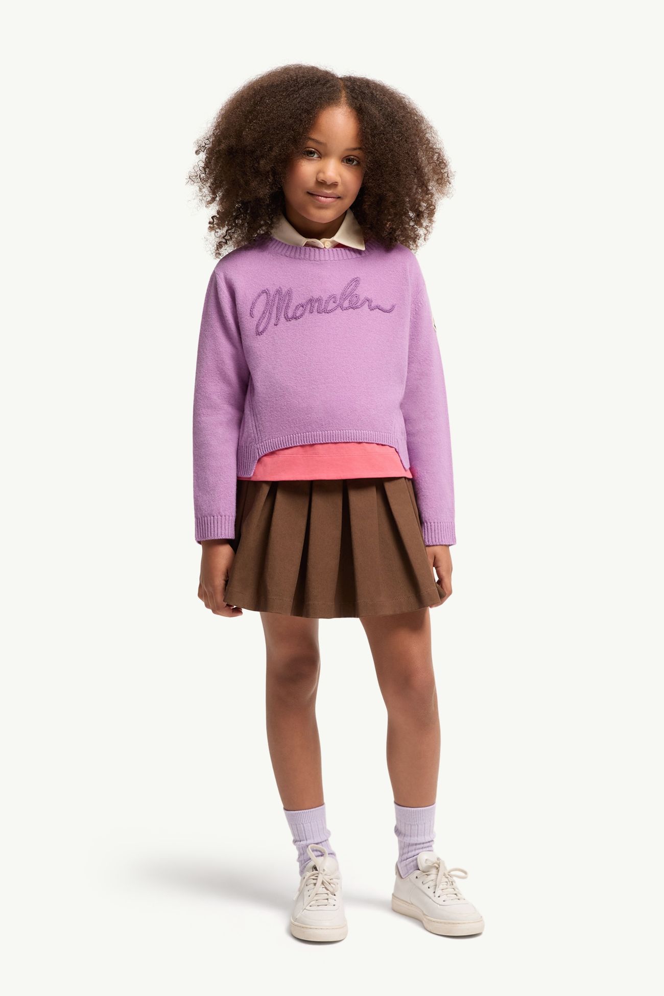 Jersey de lana y cachemira con logotipo Niña Rosado Malva Moncler 1