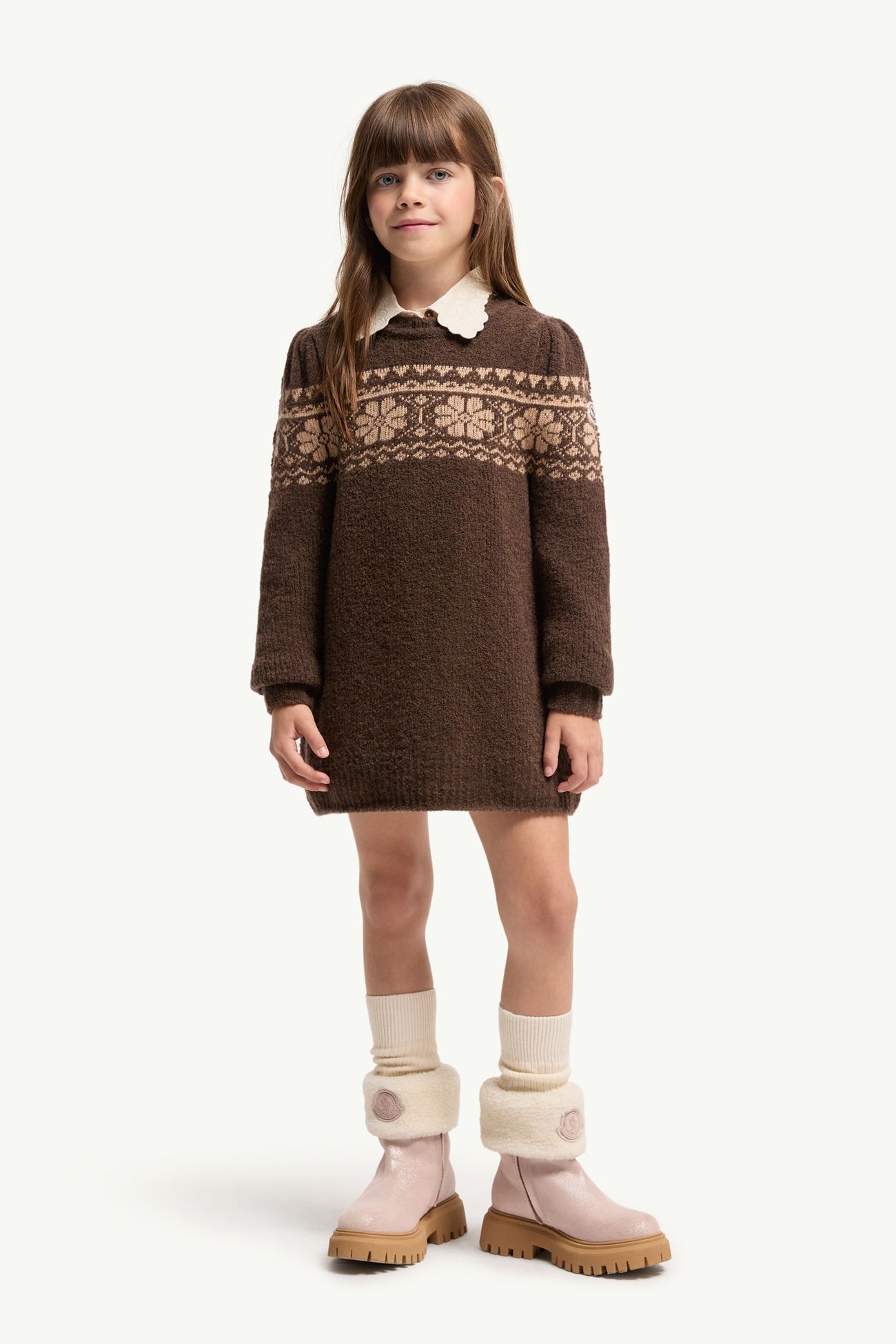 Robe pull en jacquard géométrique Fille Marron Moncler 1