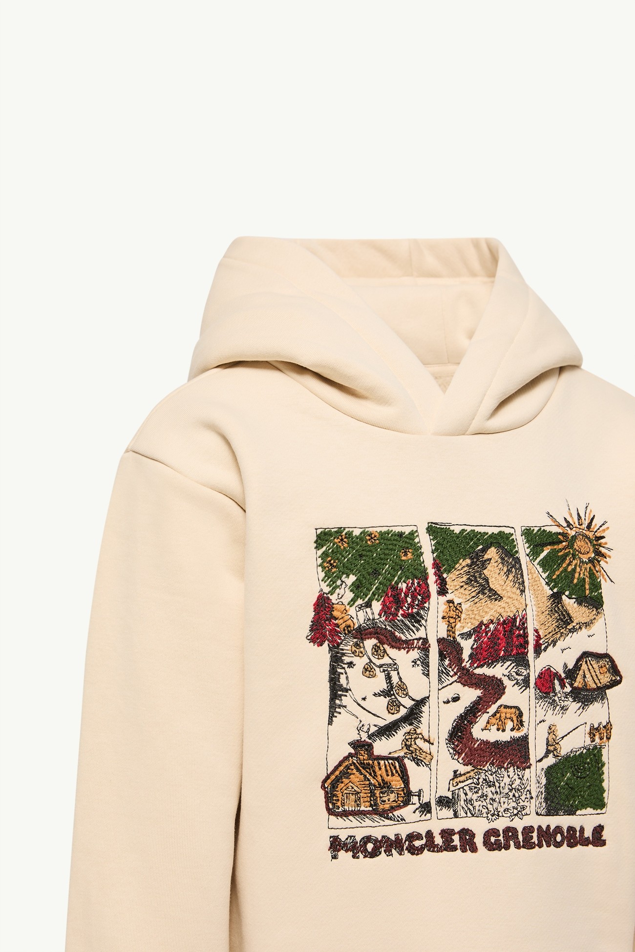 Sudadera con capucha de mezcla de algodón con motivo de montaña Niño Blanco Marfil Moncler 1