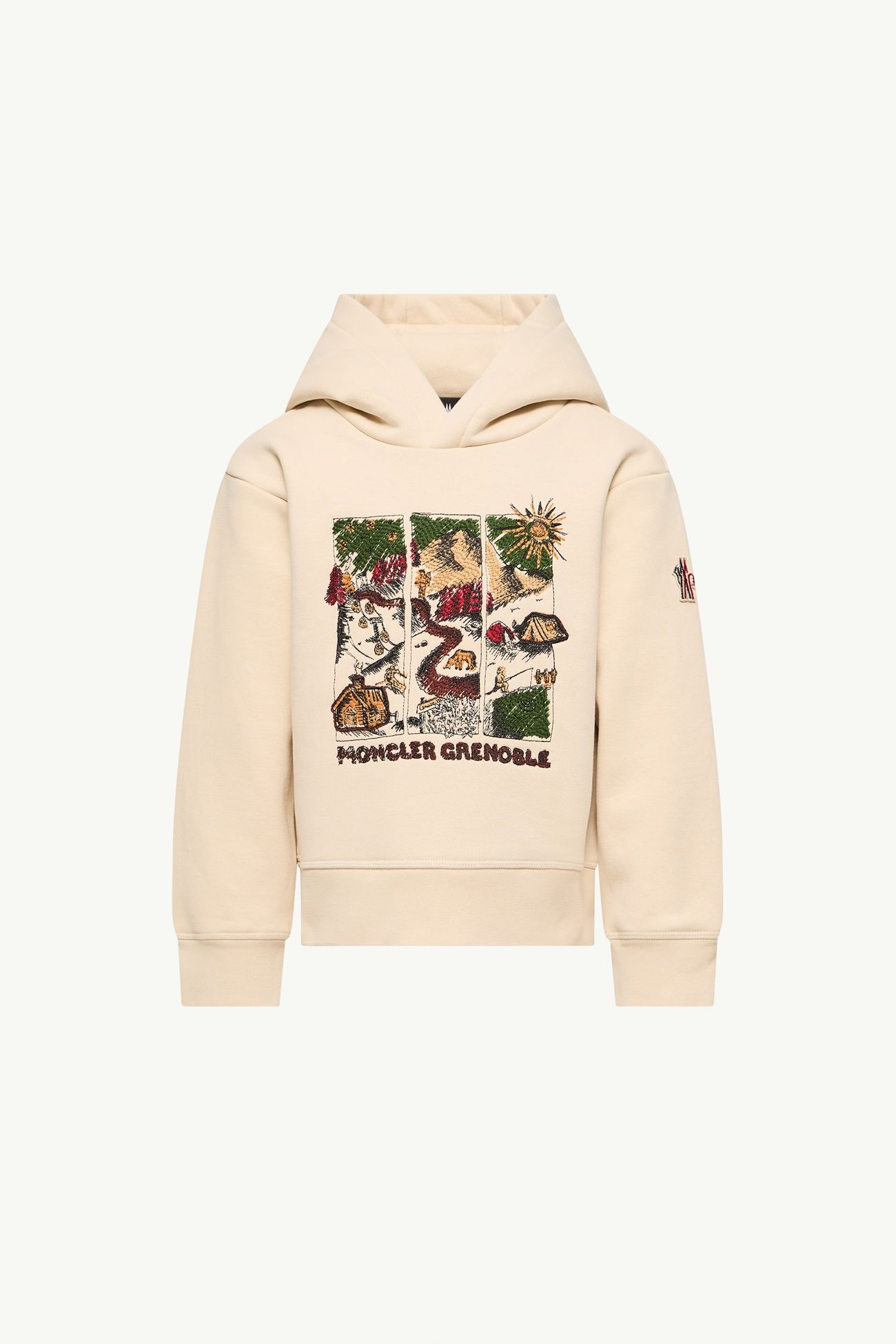 Mountain Motif Cotton Blend Hoodie Boy White Ivory Moncler 0
