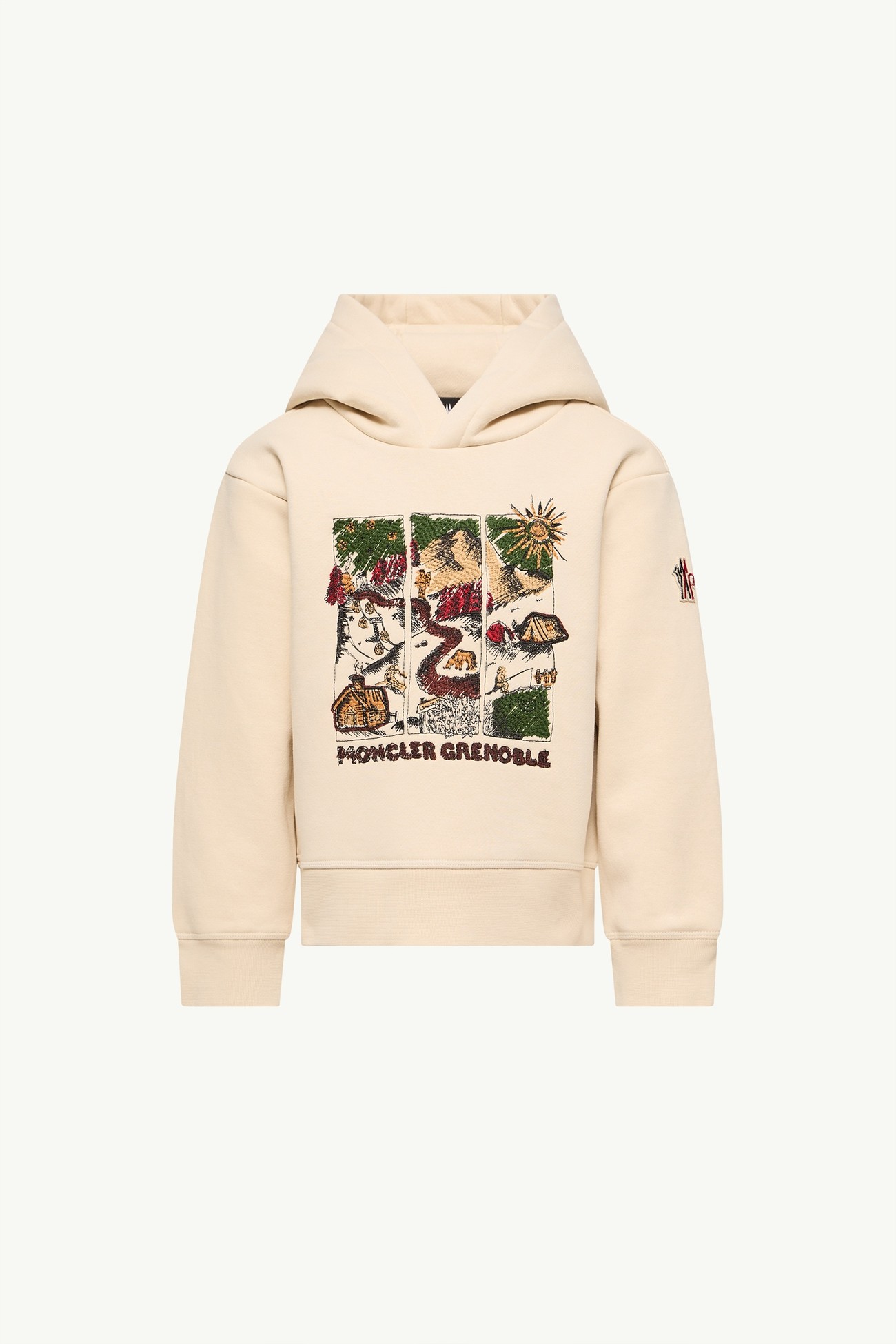 Sudadera con capucha de mezcla de algodón con motivo de montaña Niño Blanco Marfil Moncler 0