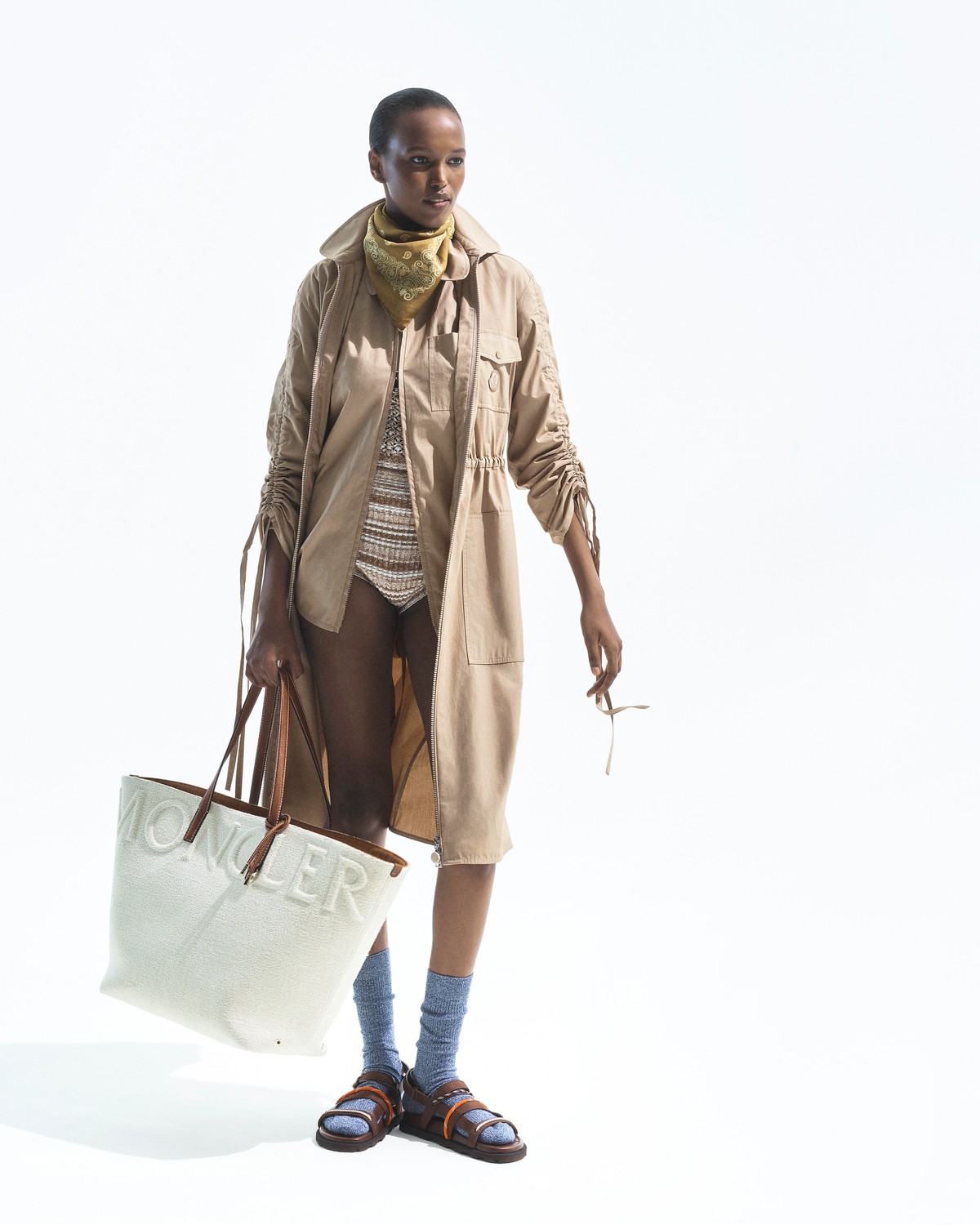 Robe Chemise en Popeline de Coton Beige pour Femme Moncler