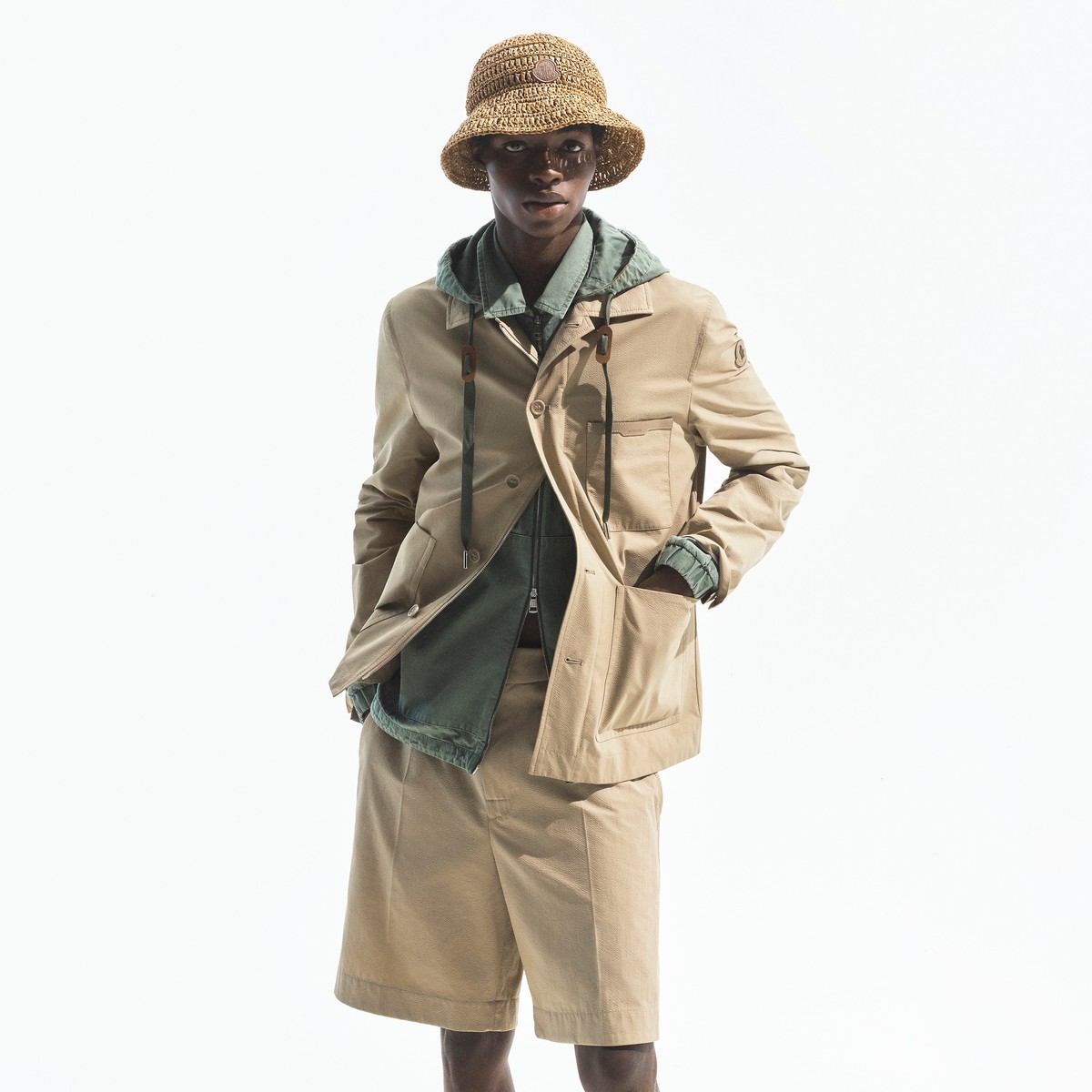 Moncler Men's Nanav Beige Seersucker Shirt Jacket