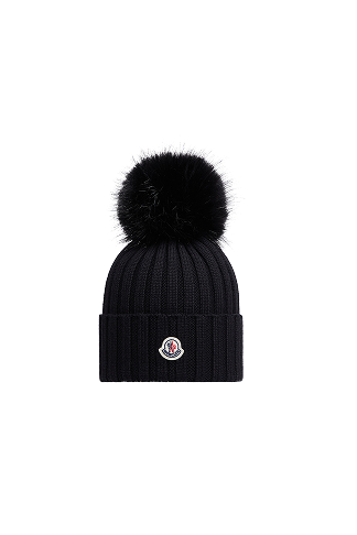 Wool Beanie with Faux Fur Pom Pom