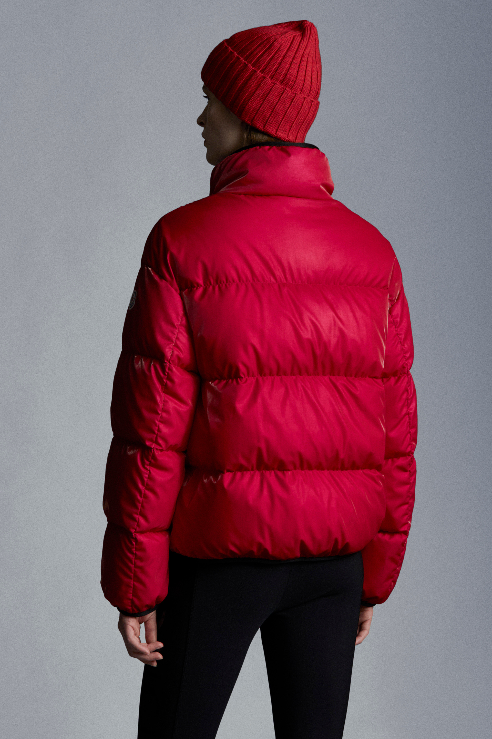 red and pink moncler coat