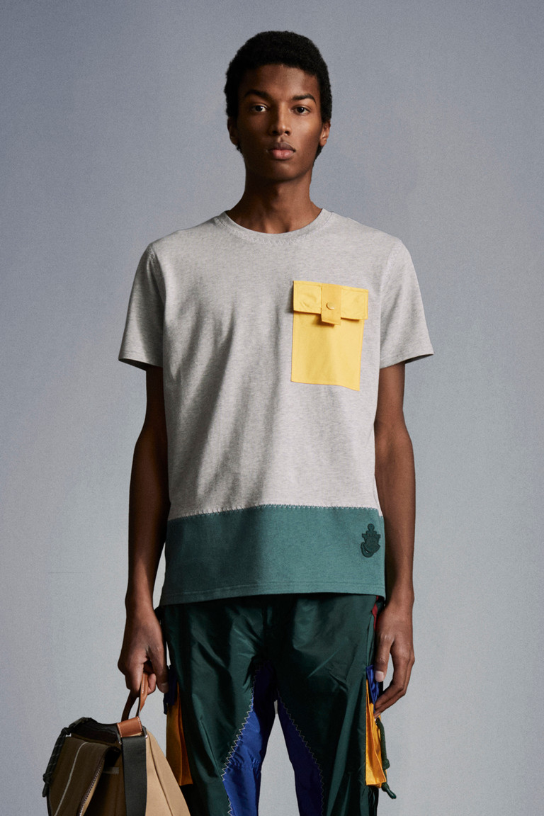 Melange Light Grey T Shirt With Pocket T Shirts For Cut Sewn Moncler Se