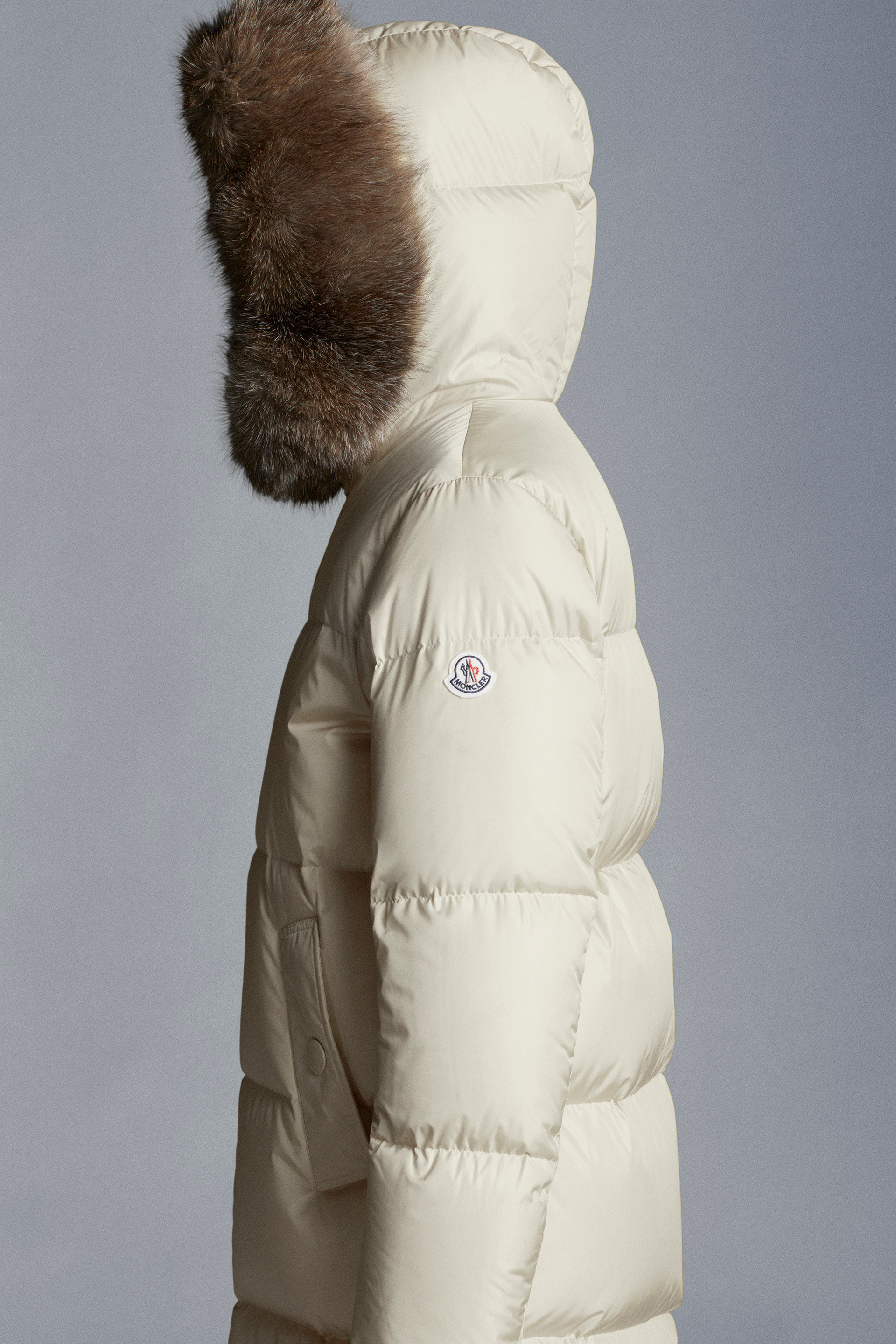 white moncler coat with fur