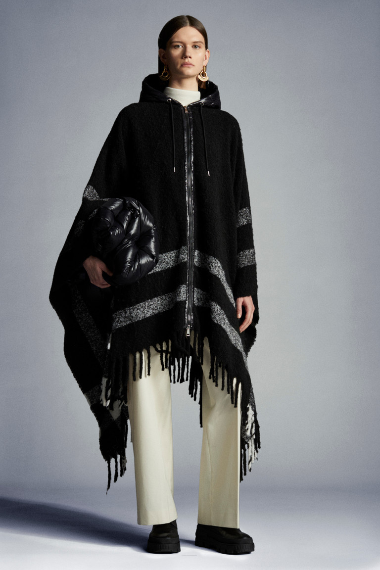 ブラック フード付マント マント 向けの レディース モンクレール