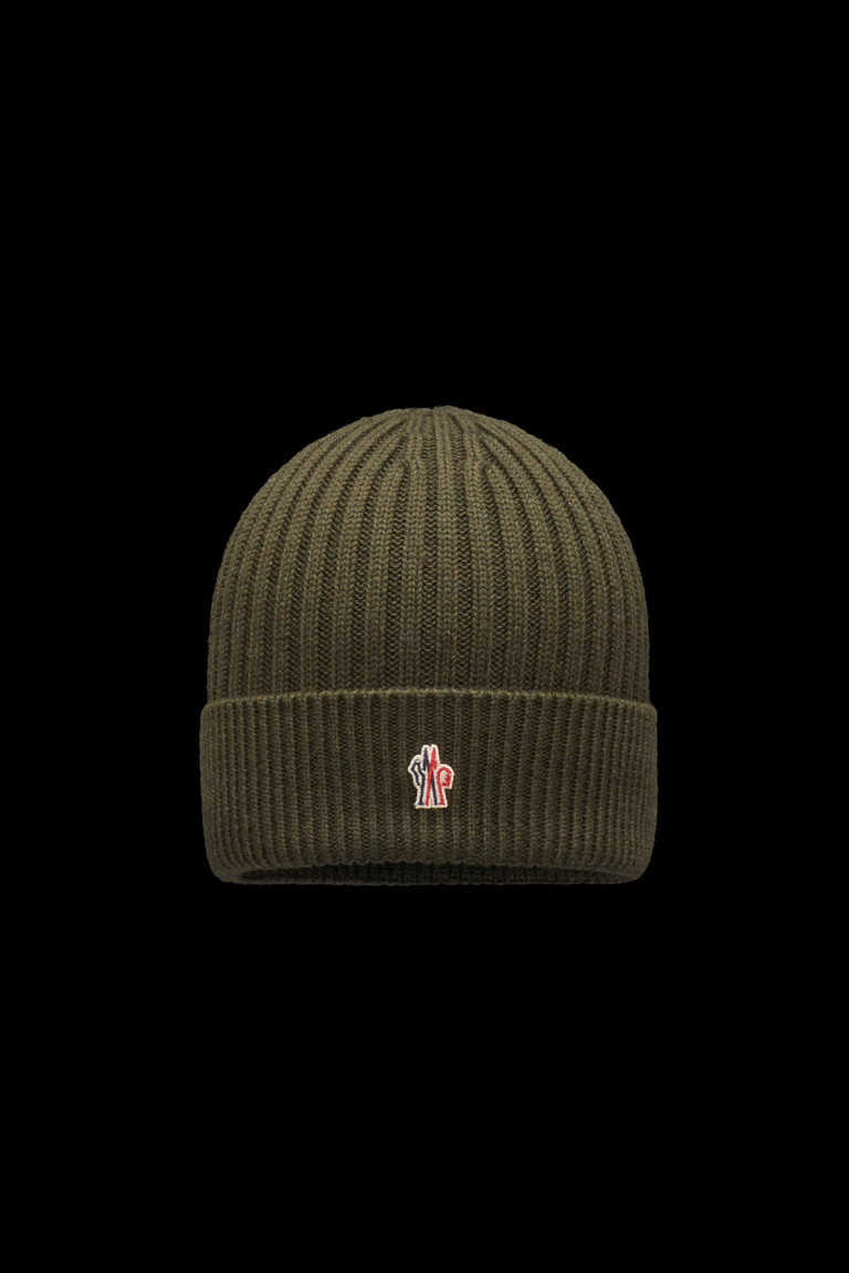 Dark Green Wool Rib-Knit Beanie - Hats 