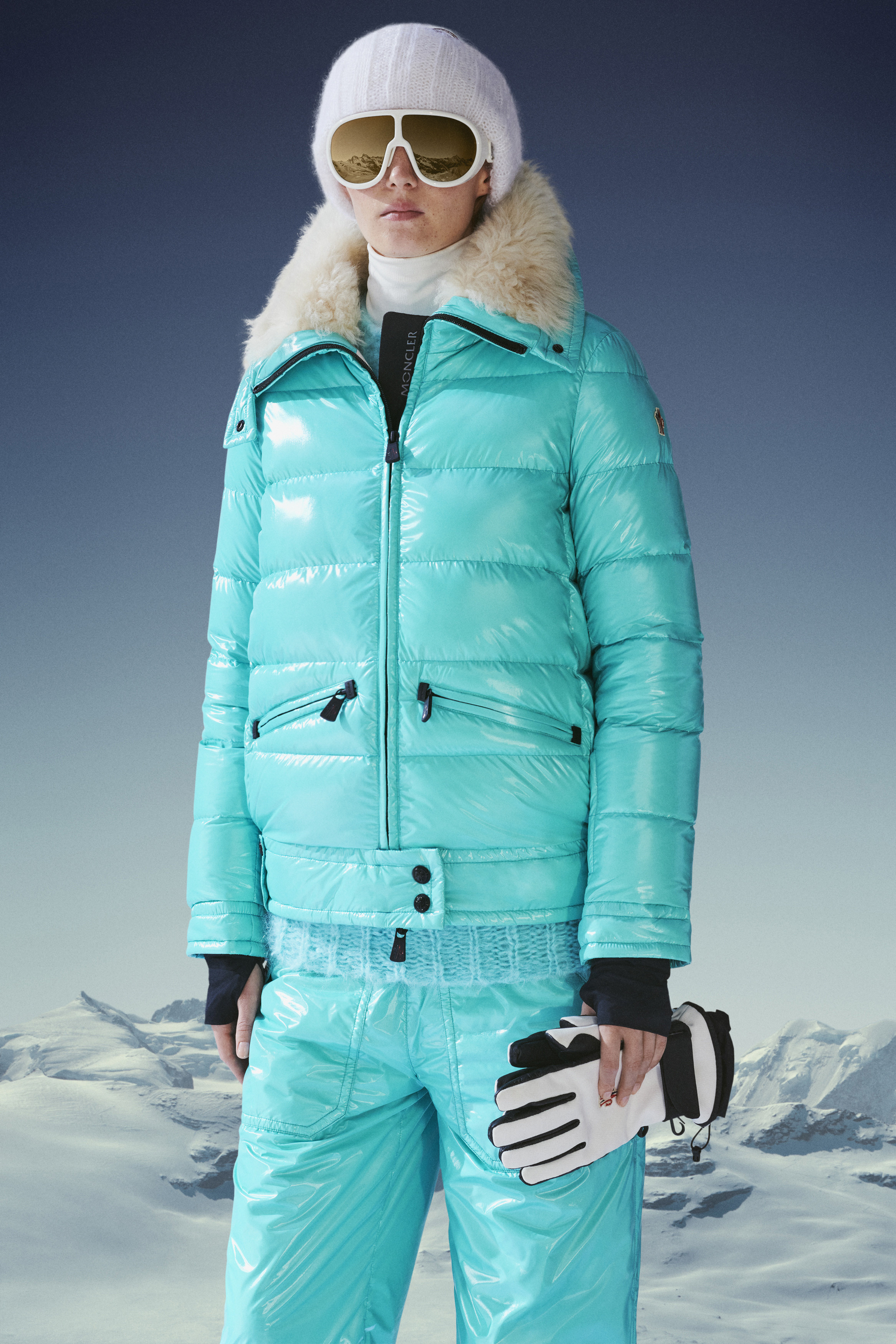 aqua blue puffer jacket