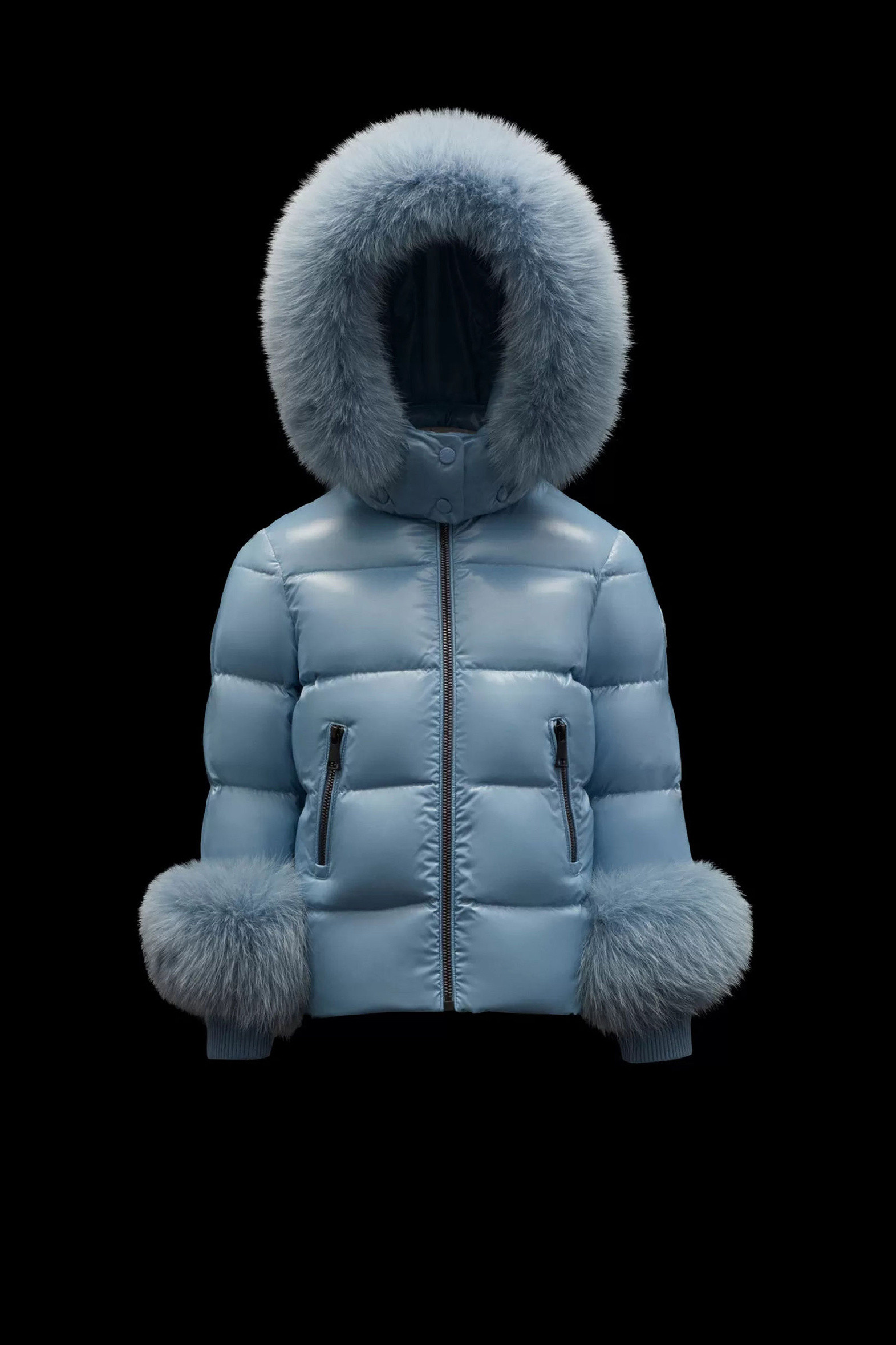 blue moncler jacket with fur