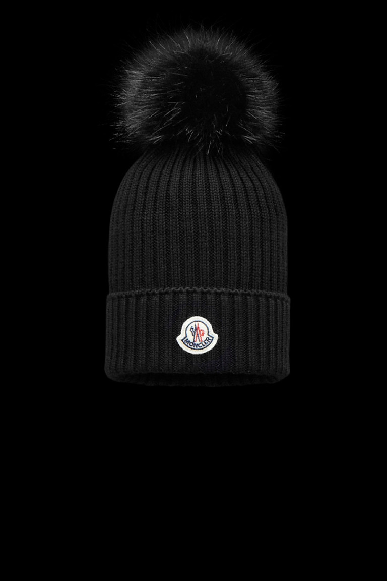 Black Wool Rib-Knit Beanie 
