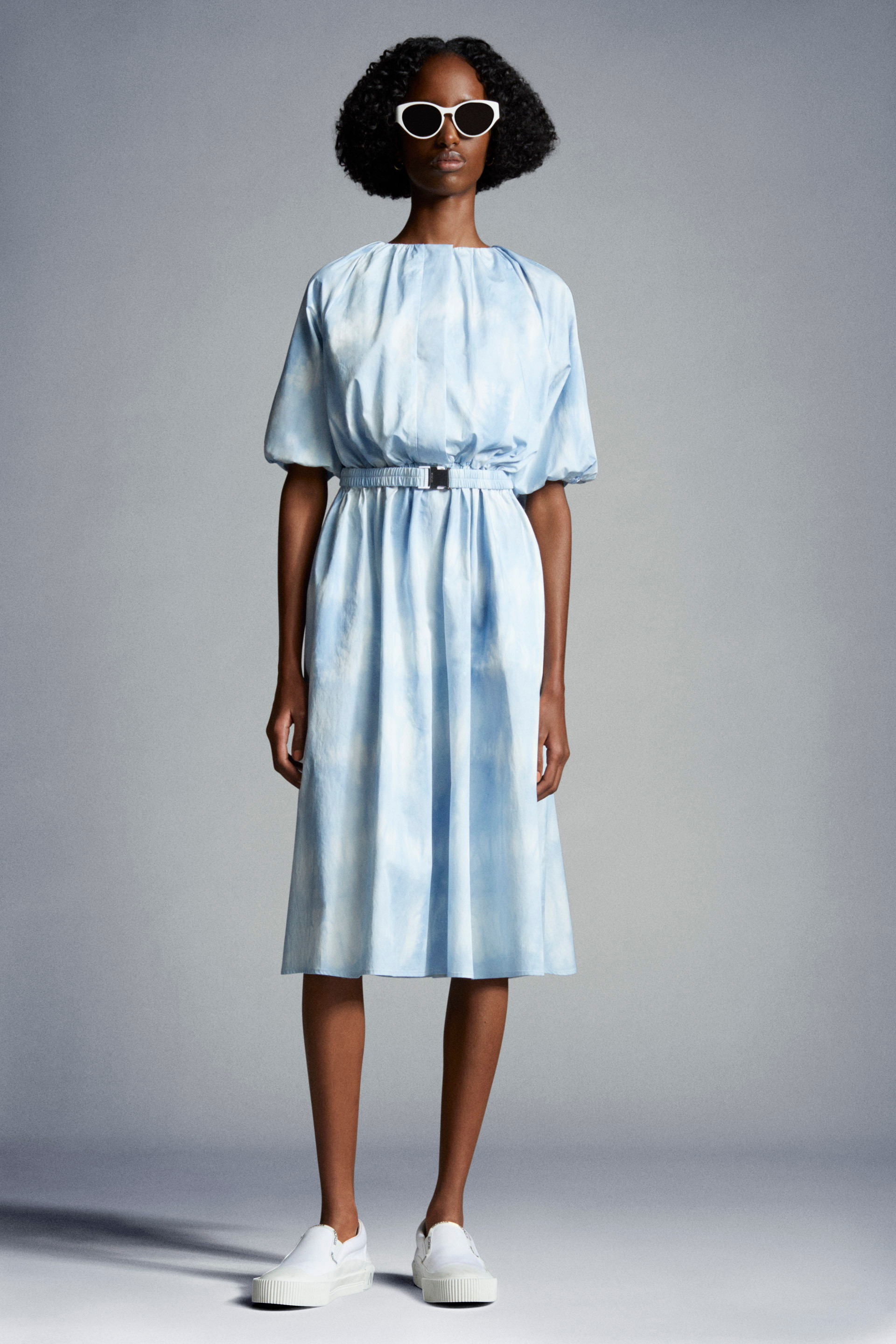Dusty Light Blue Cloud Print Midi Dress - Dresses for Women | Moncler IE