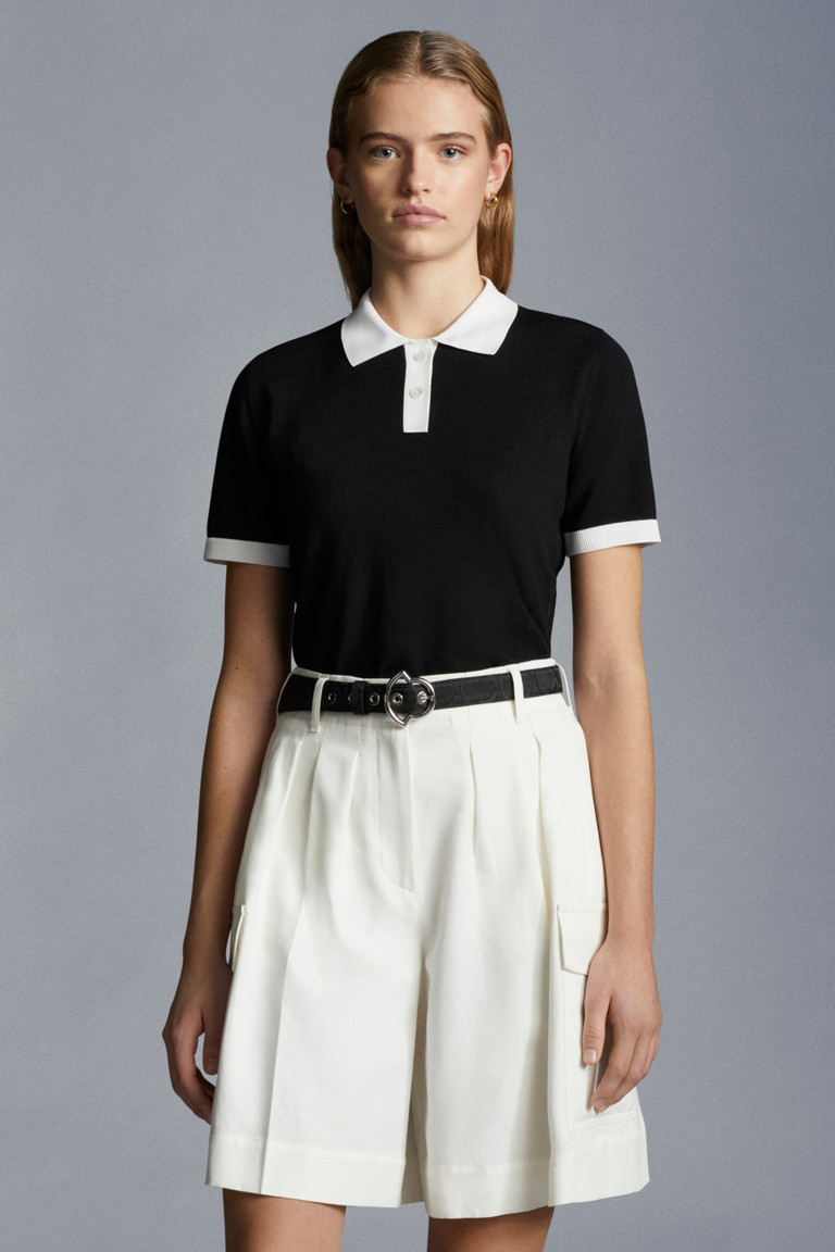 몽클레어 우먼 폴로 셔츠 Moncler Wool Polo Shirt,Black / White