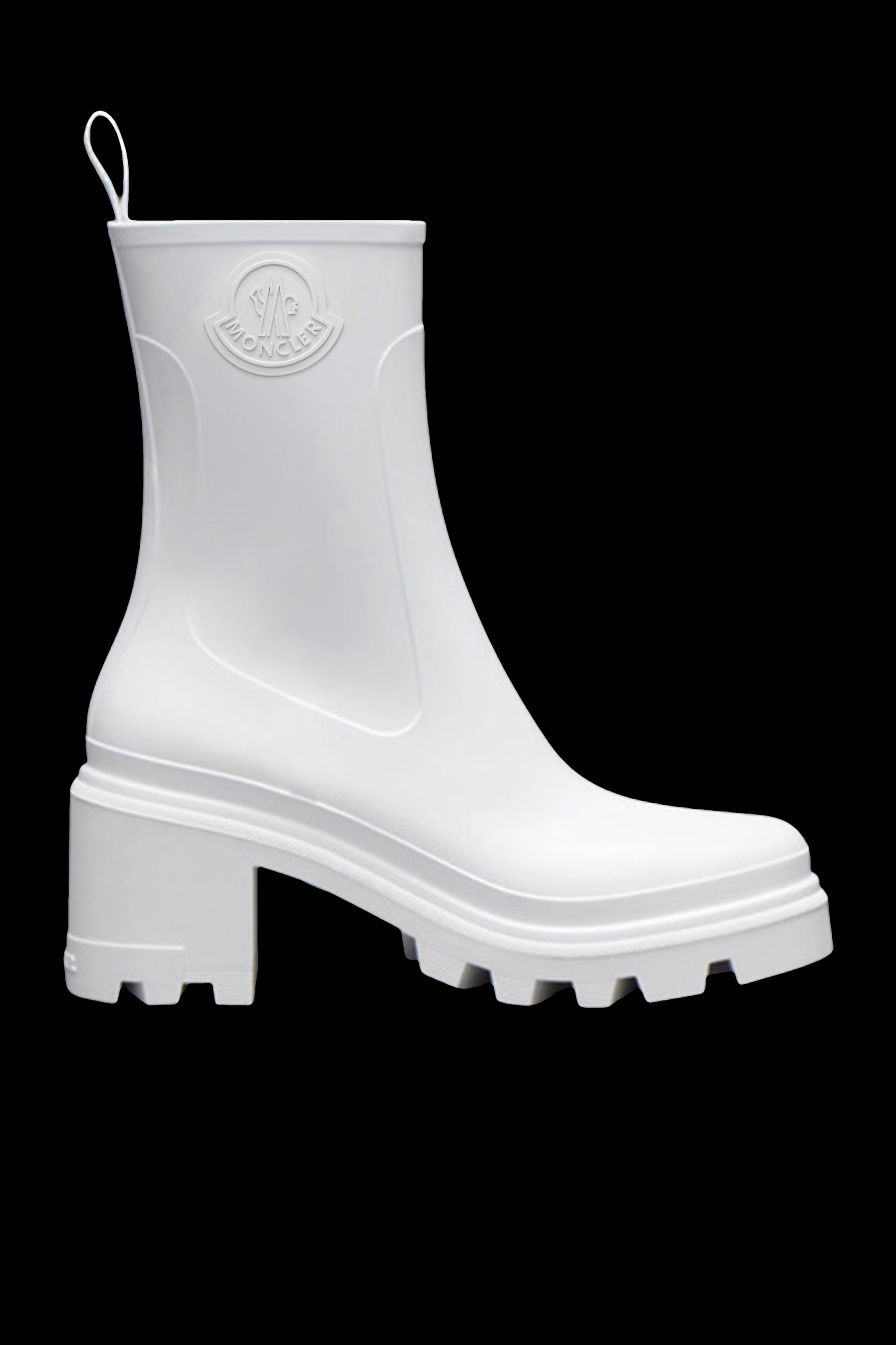 white rubber rain boots