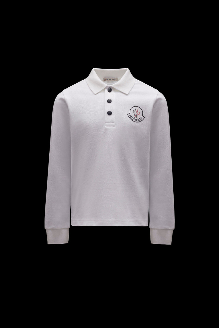 몽클레어 Moncler Logo Long Sleeve Polo Shirt,White