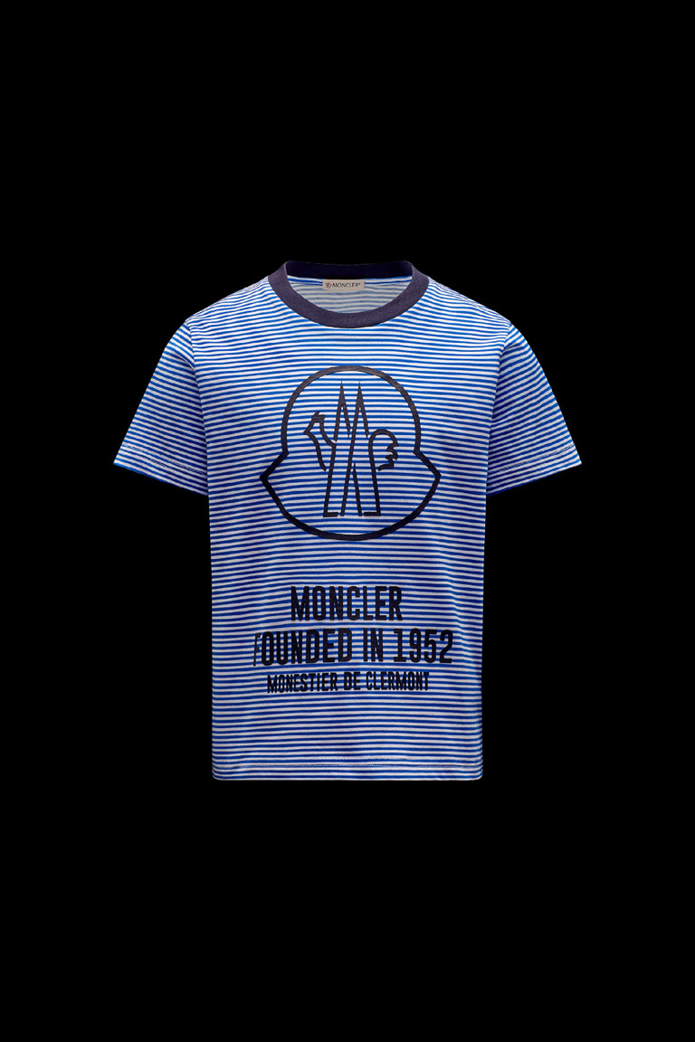 몽클레어 Moncler Logo Striped T-Shirt,White/Blue