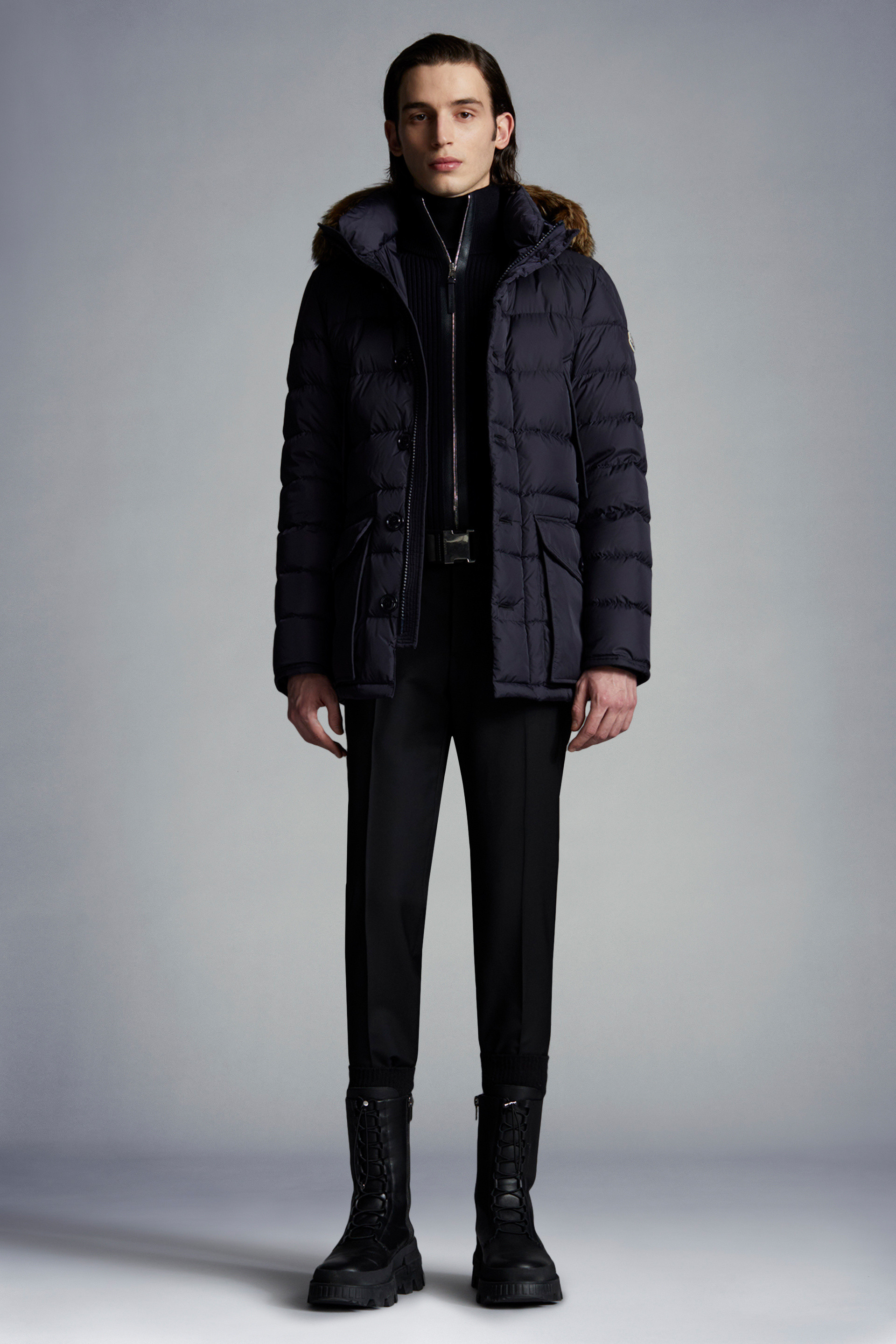 Night Blue Cluny Long Down Jacket - Long Down Jackets for Men | Moncler GB