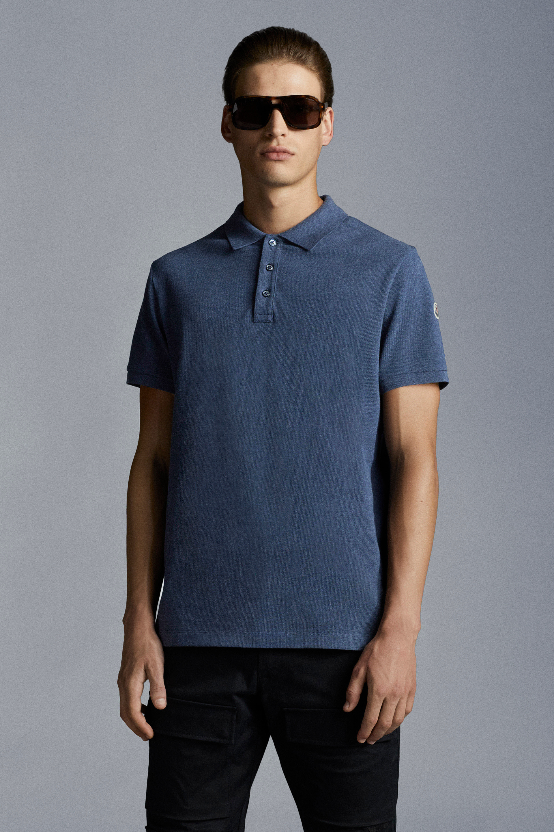 Polo con logoMoncler in Cotone da Uomo colore Blu Uomo Abbigliamento da T-shirt da Polo 