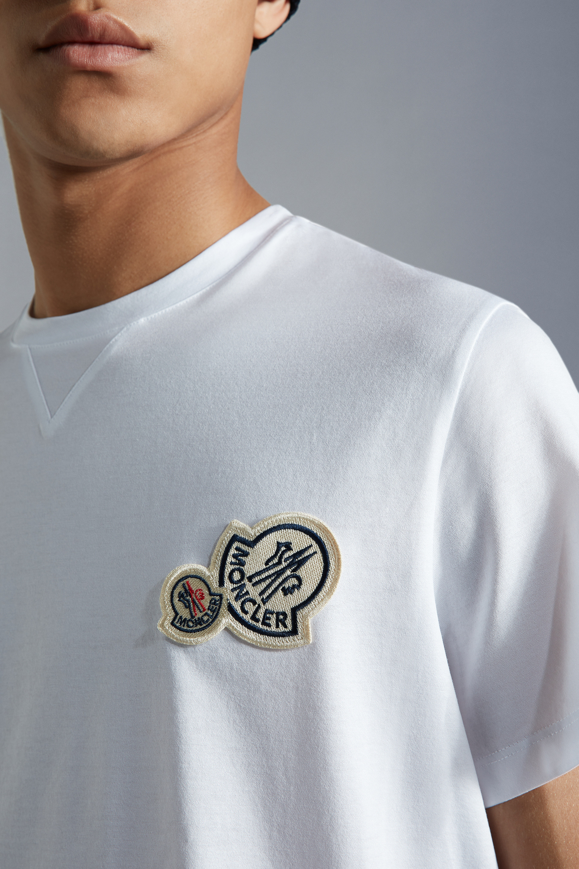 Optical White Double Logo T-Shirt - Polos & T-shirts for Men | Moncler LV