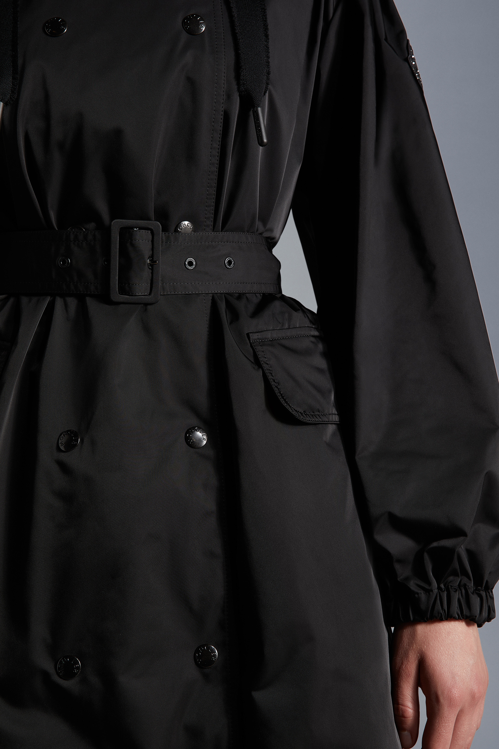 Trench coat tamarissiere Synthétique Moncler en coloris Noir Femme Vêtements Manteaux Imperméables et trench coats 