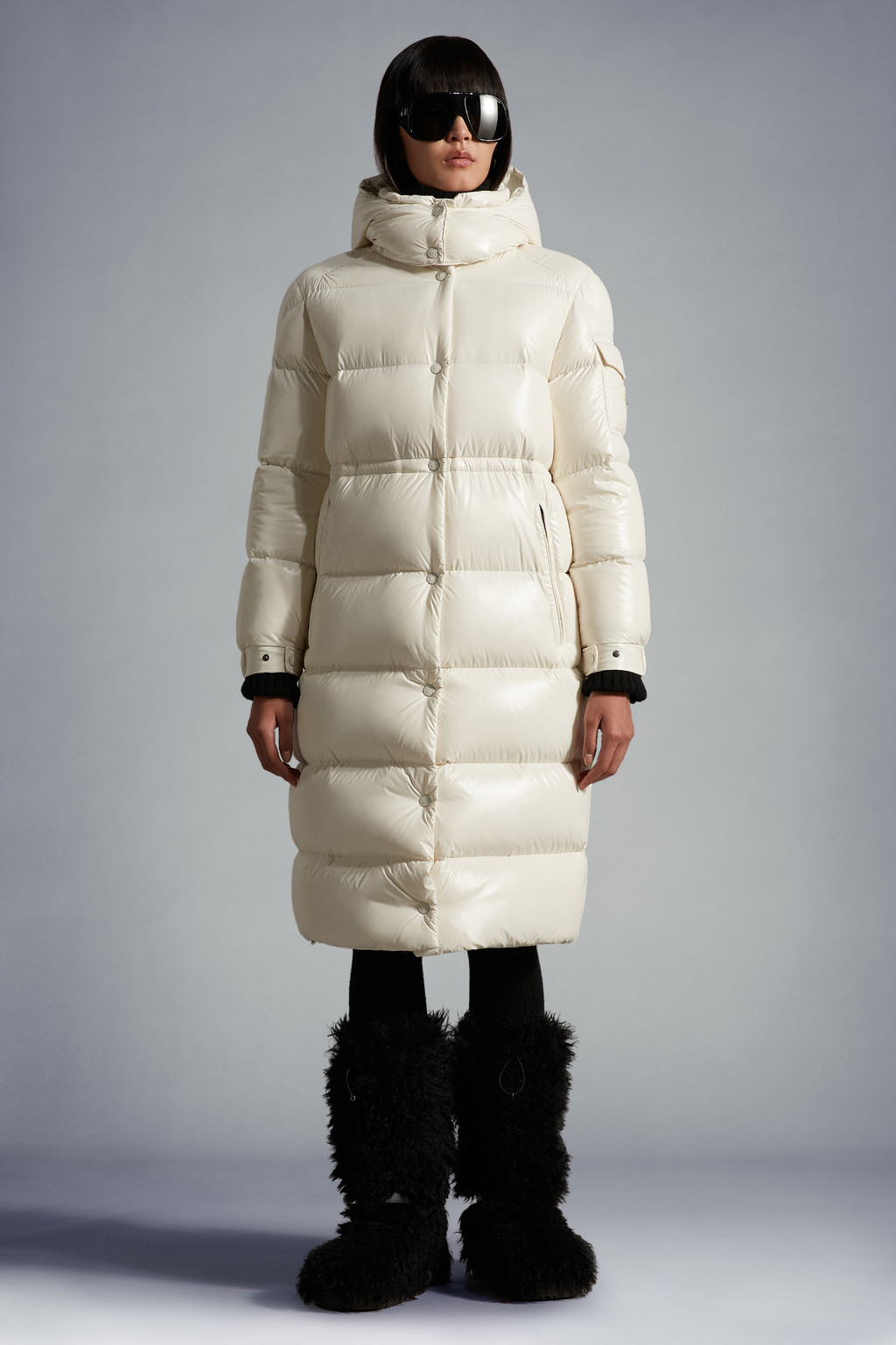 Moncler 2025 Cavettaz Long Coat White Nylon Down