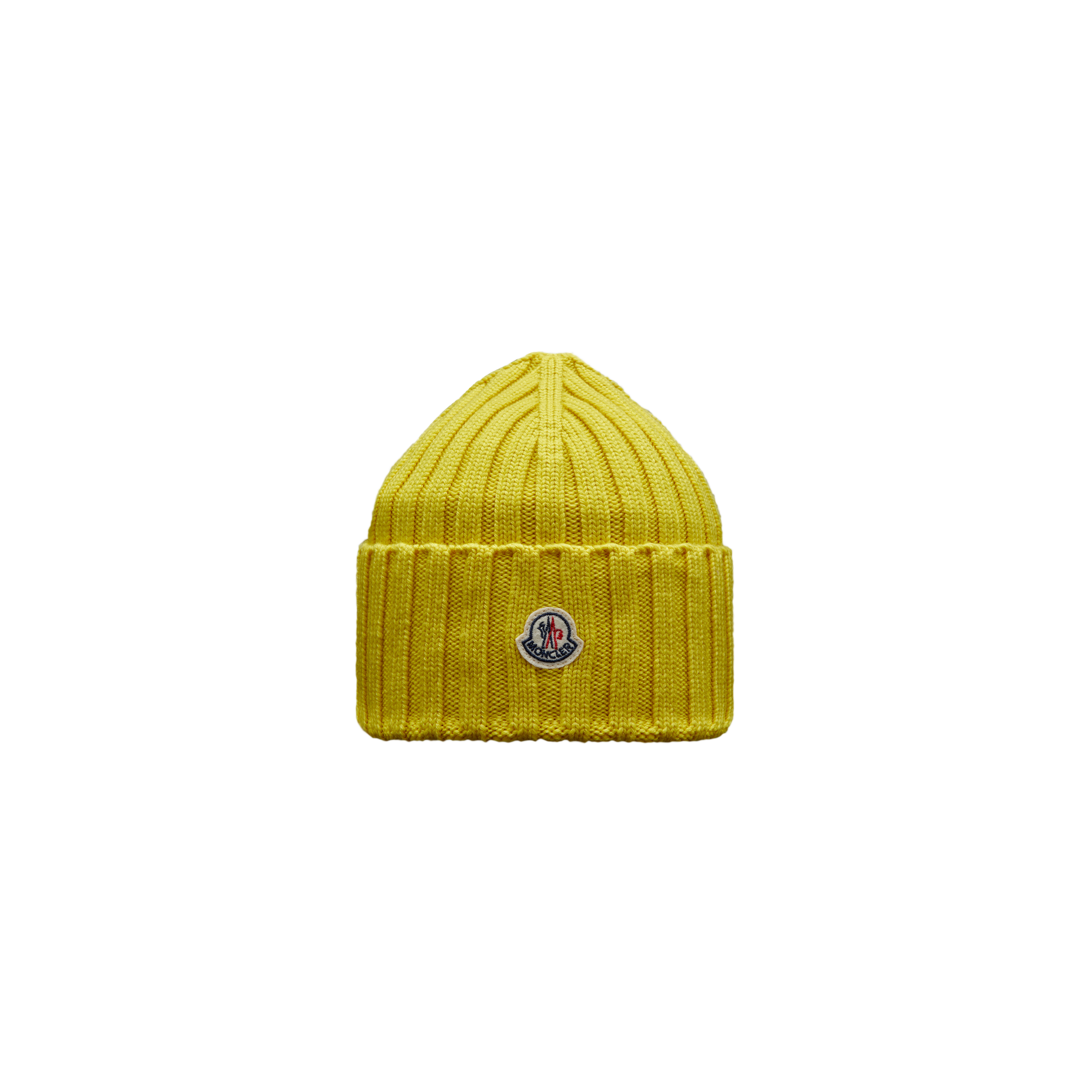 Moncler Collection Ribbed Knit Wool Beanie Yellow Size One Size