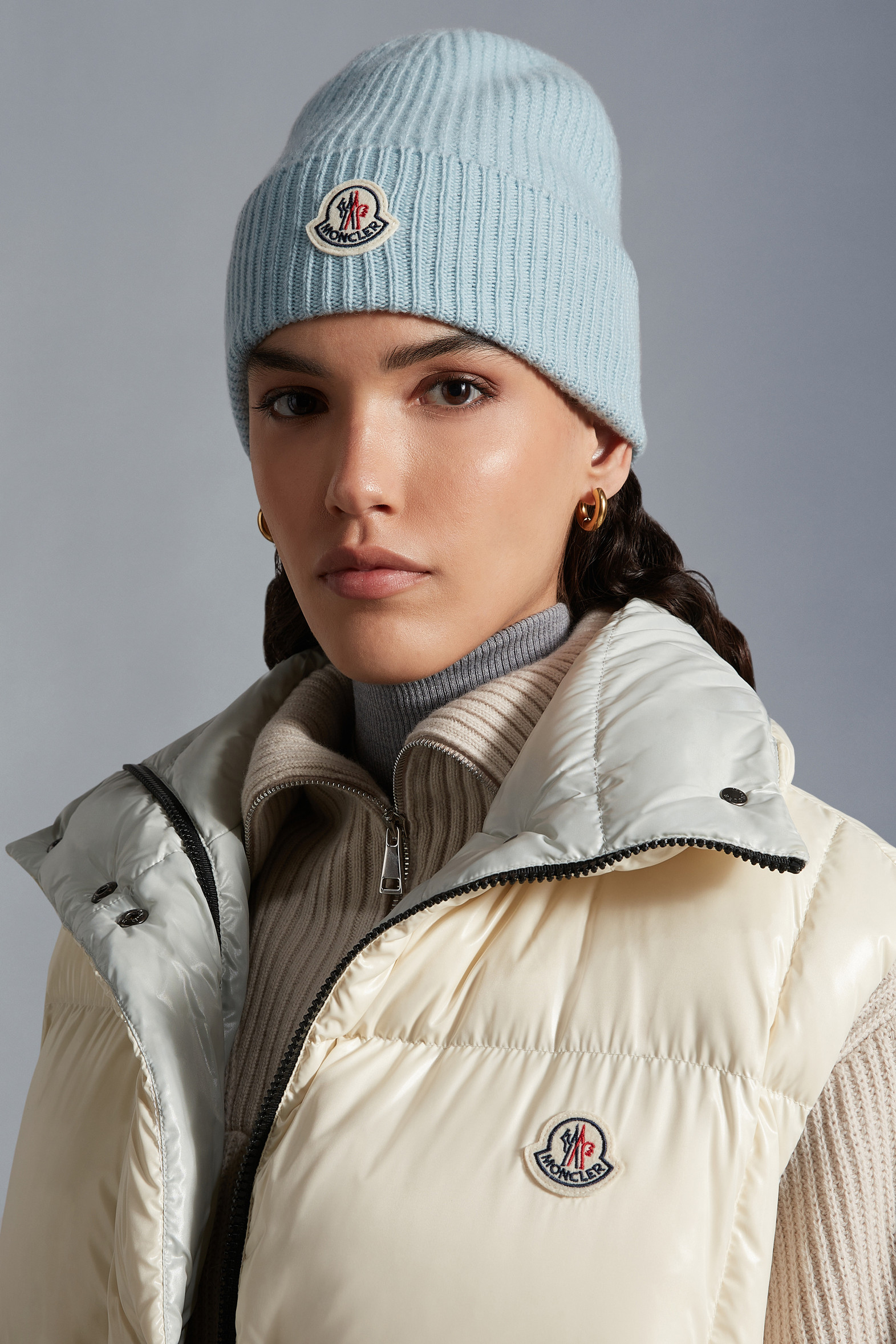 Light Blue Wool & Cashmere Beanie - Hats & Beanies For Women | Moncler NO