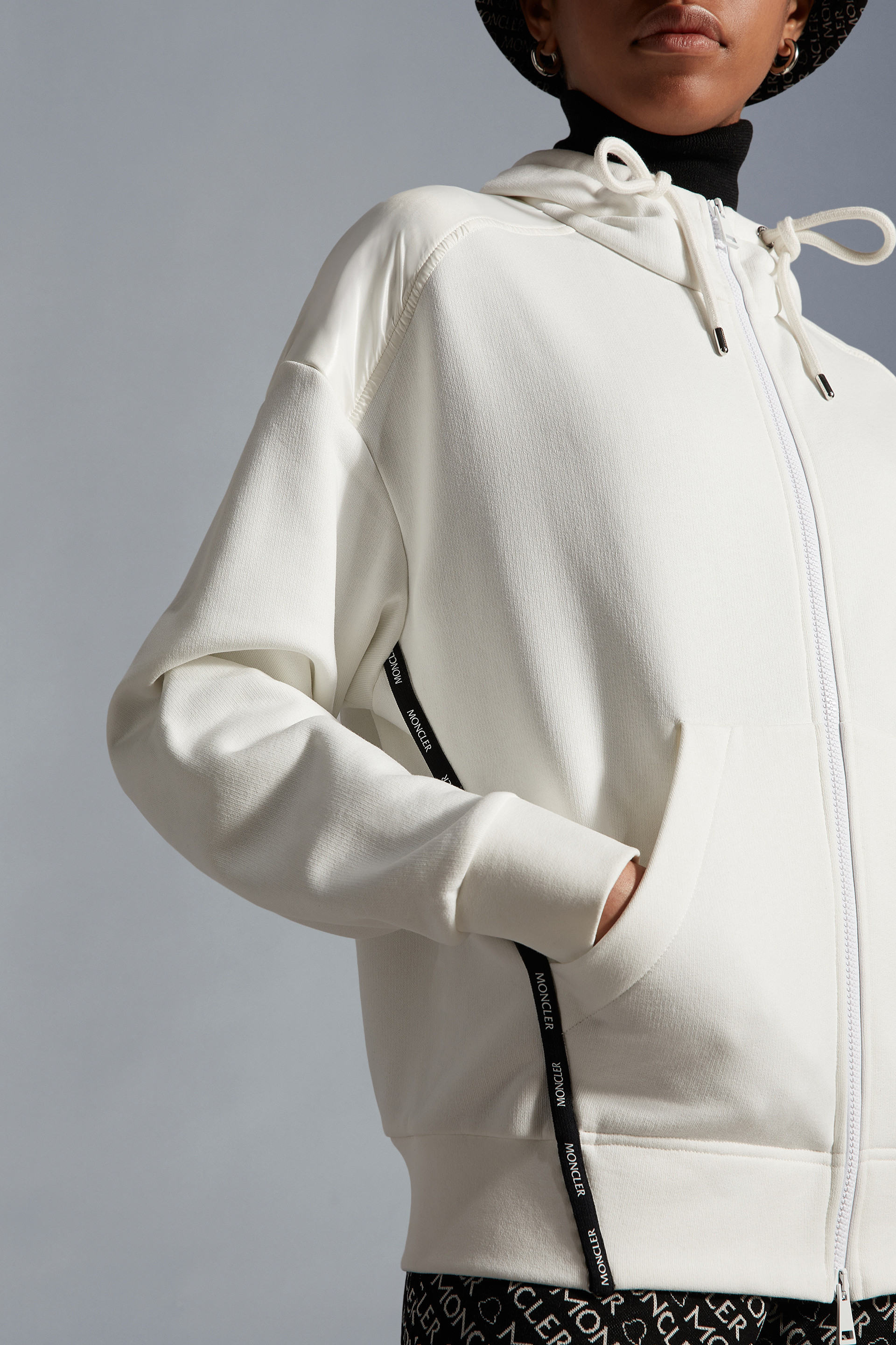 Silk White Logo Zip-Up Hoodie 