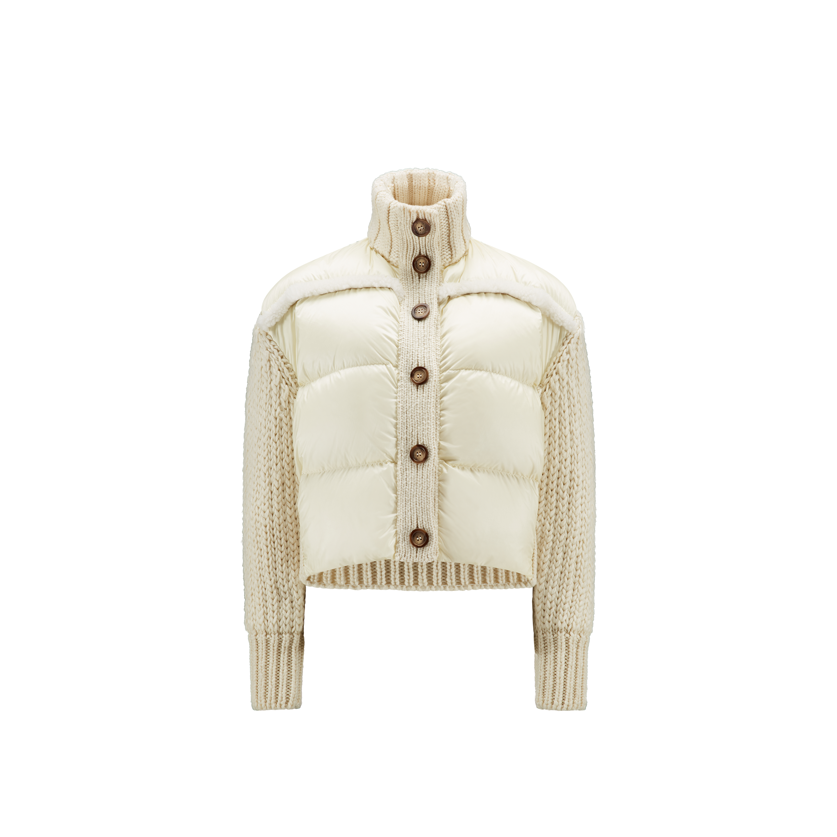 Moncler Collection Cardigan Rembourré En Laine In Neutral