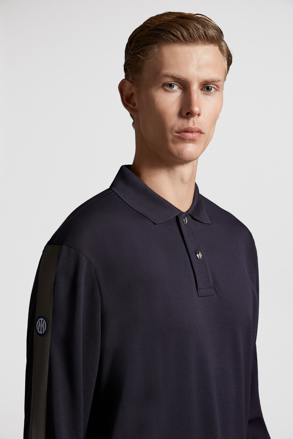 Navy Blue & Gray Inter x Moncler Long Sleeve Polo Shirt Polos & T