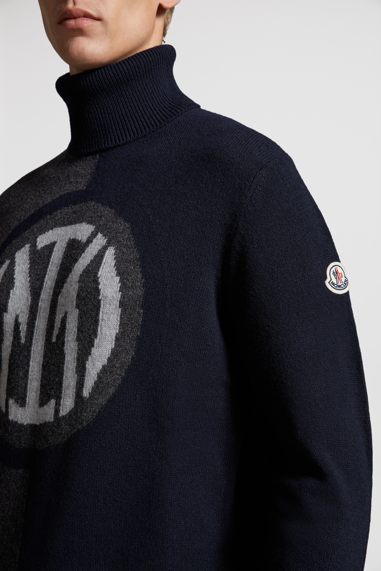 Navy Blue & Gray Inter x Moncler Polo Neck Jumper - Sweaters ...