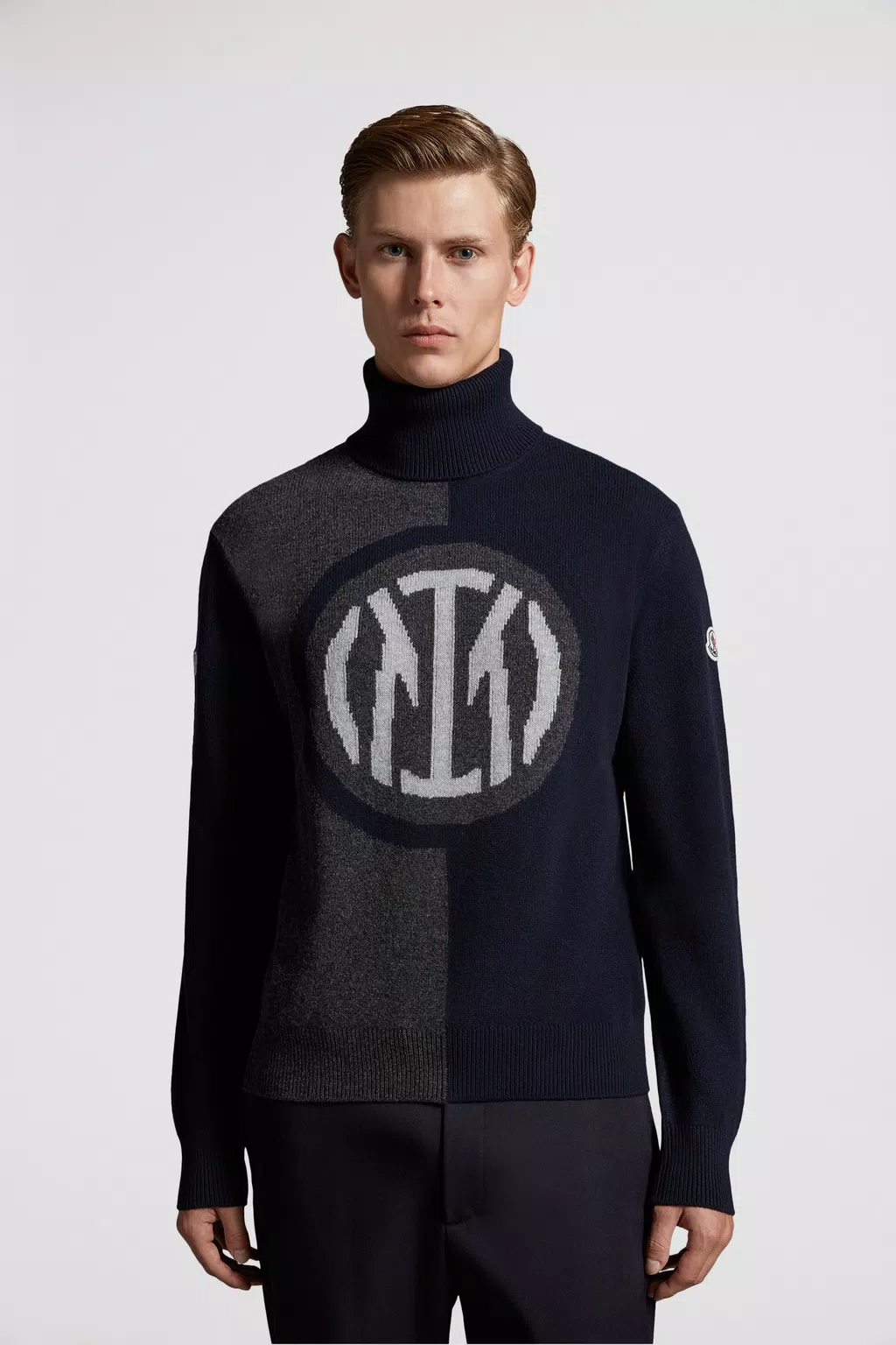 Navy Blue & Gray Inter x Moncler Polo Neck Jumper - Sweaters ...