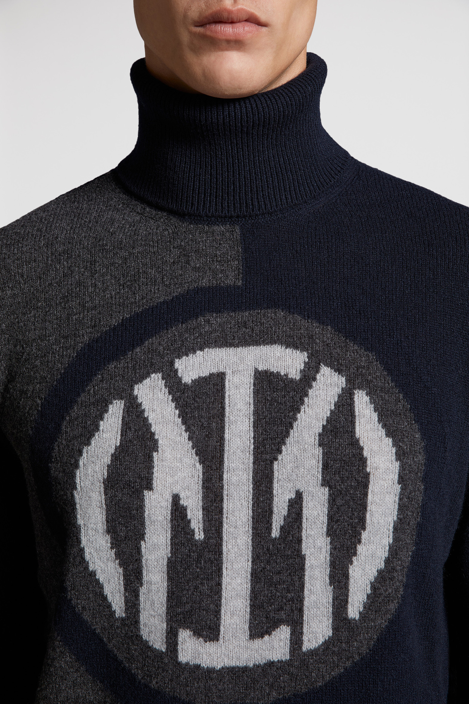 Navy Blue & Gray Inter x Moncler Polo Neck Jumper - Sweaters ...