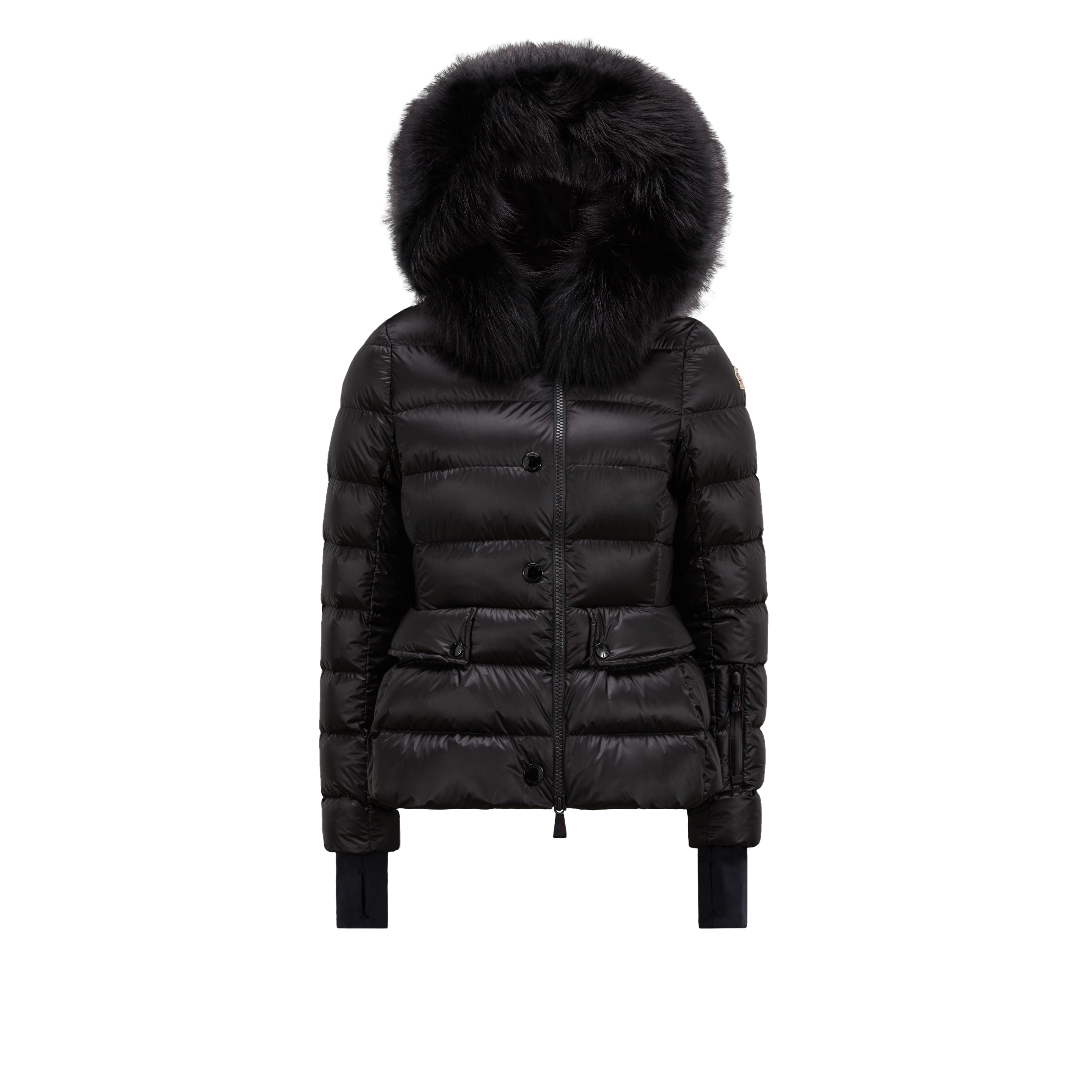 Moncler Armonique Dyed Blue Fox Fur Trim Jacket In Black