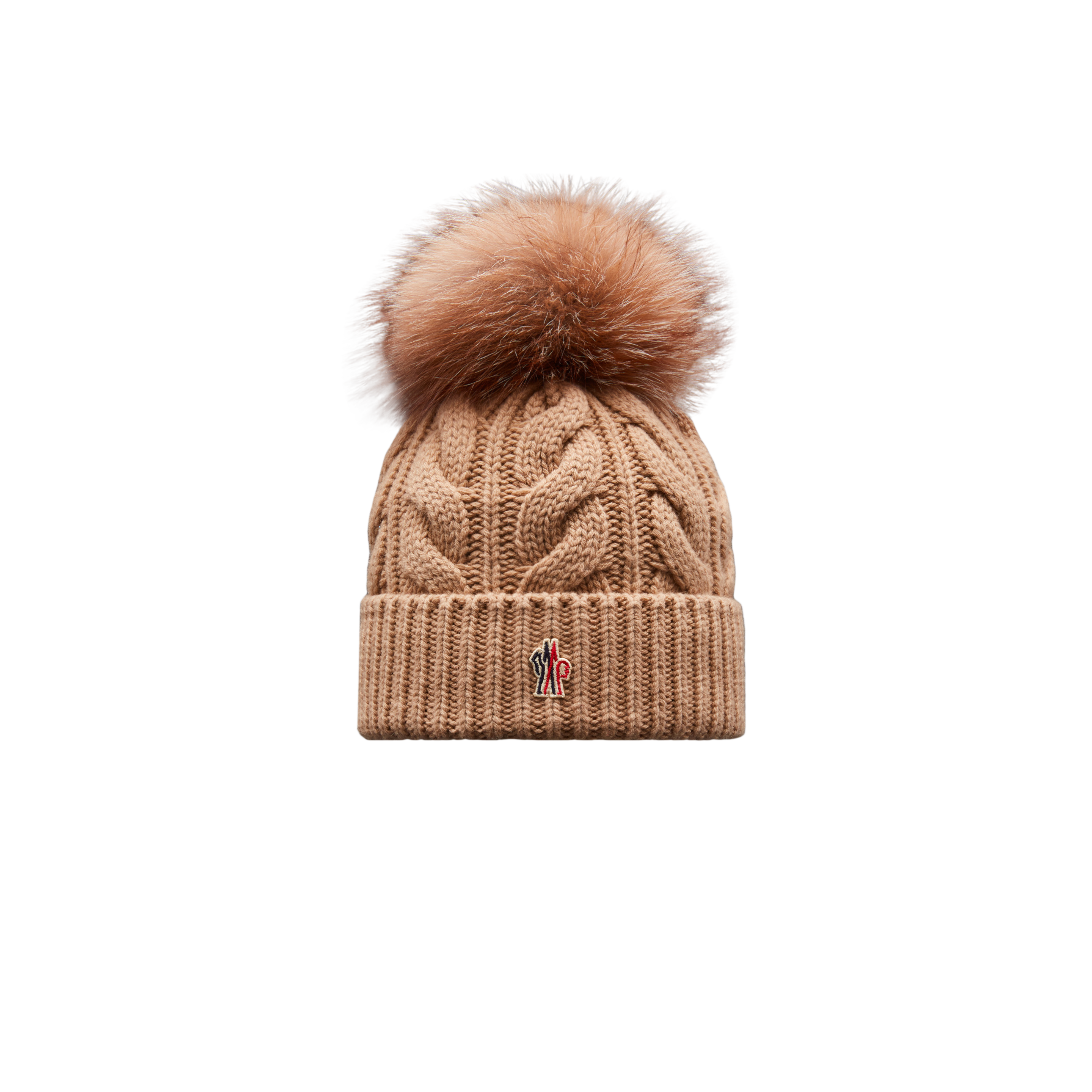 Moncler Grenoble Beanie With Pom Pom Beige Size One Size In Brown