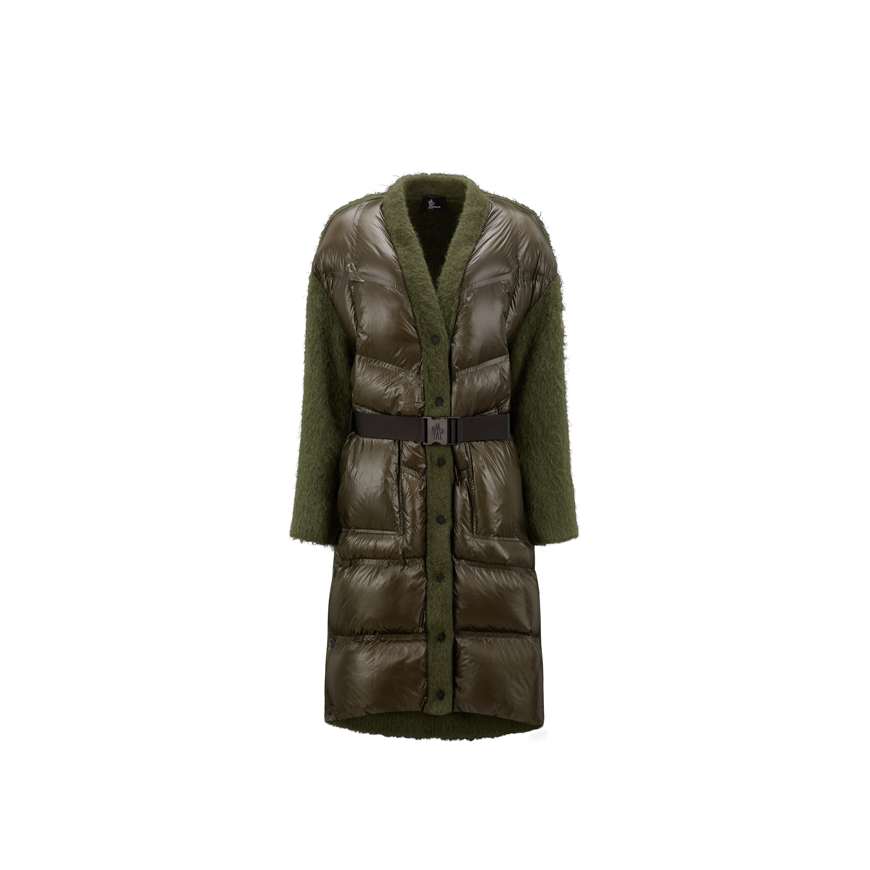 Moncler Padded Long Cardigan In Green