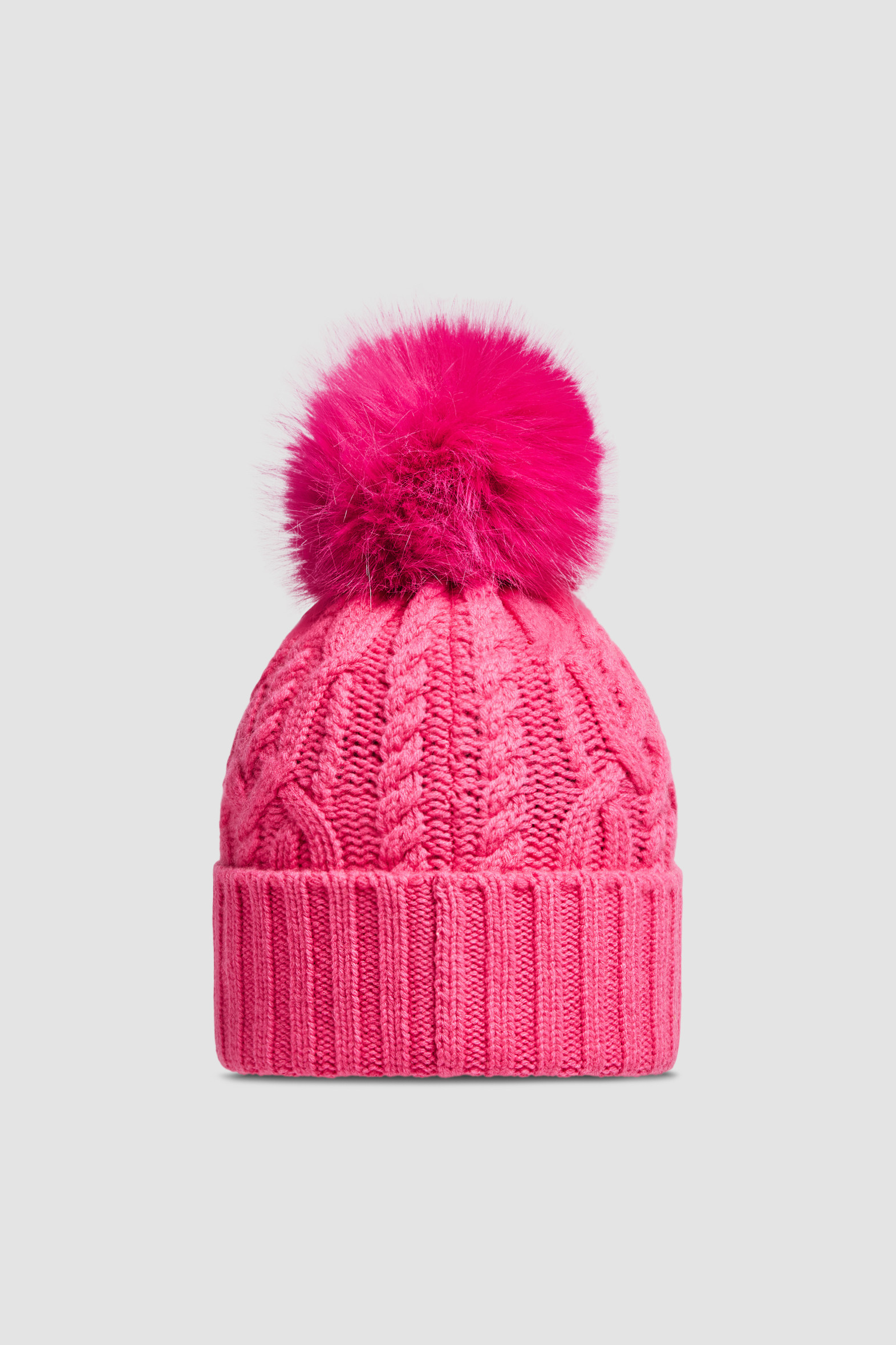 Bright Pink Wool & Cashmere Beanie with Pom Pom Hats & Beanies for
