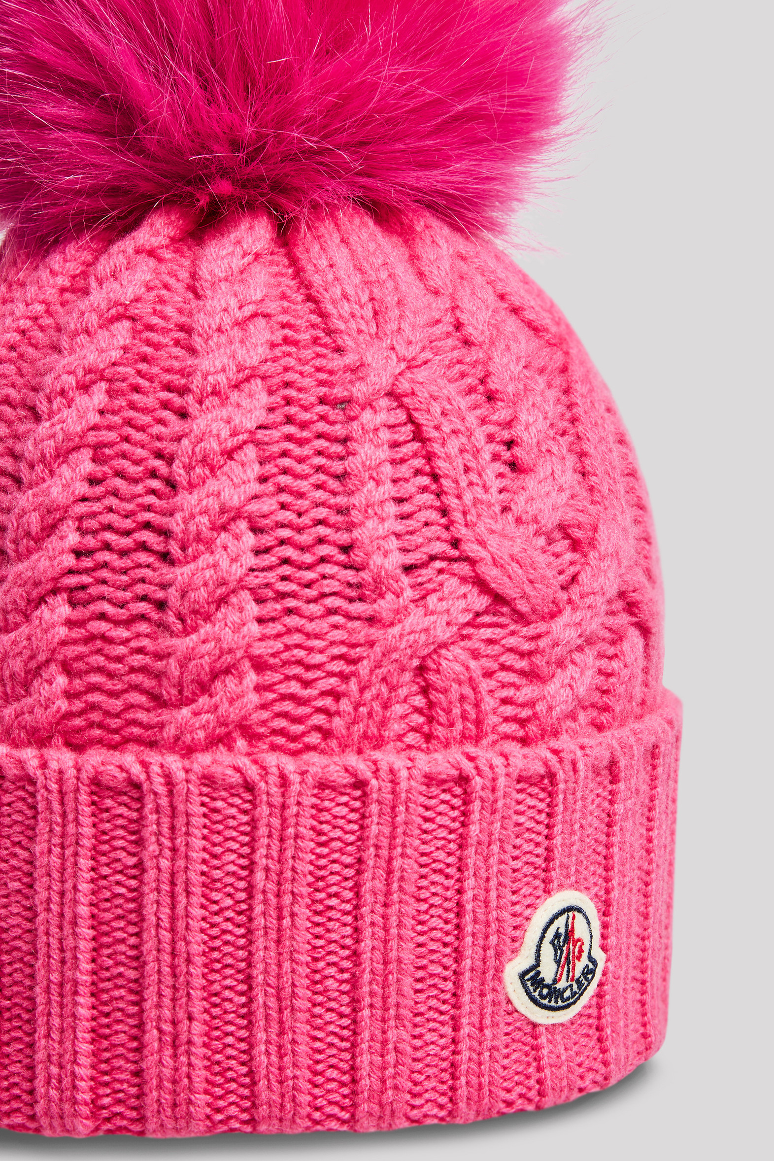 Bright Pink Wool & Cashmere Beanie with Pom Pom Hats & Beanies for