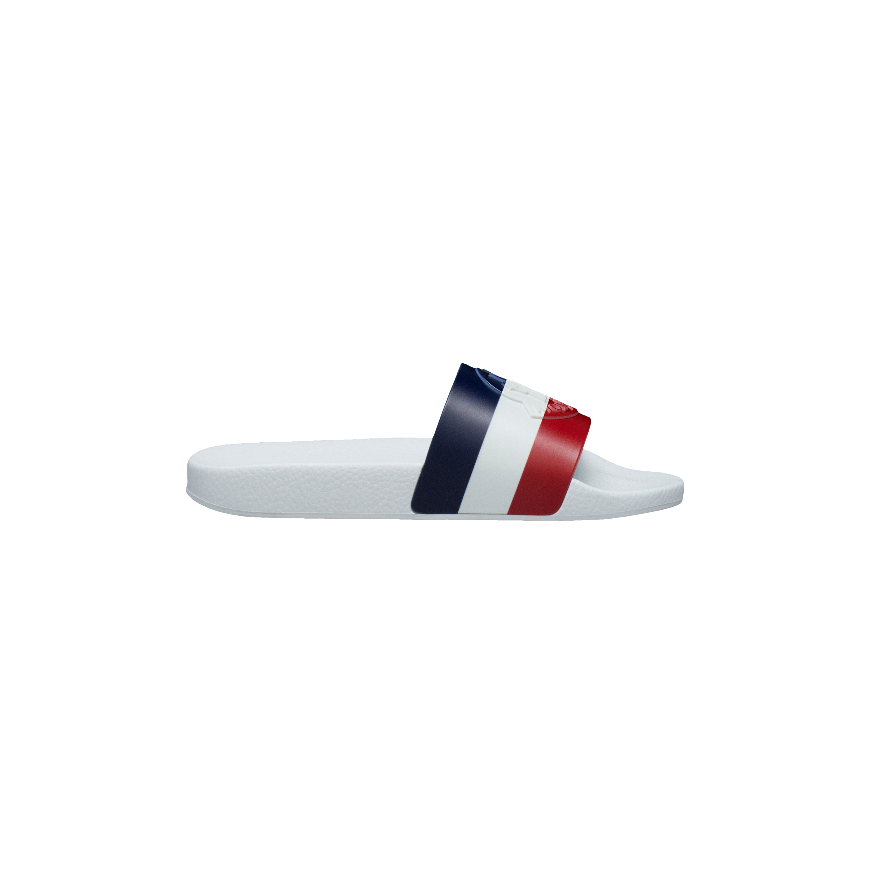 Moncler Tricolour Toe Strap Rubber Sliders With Embossed Logo In White