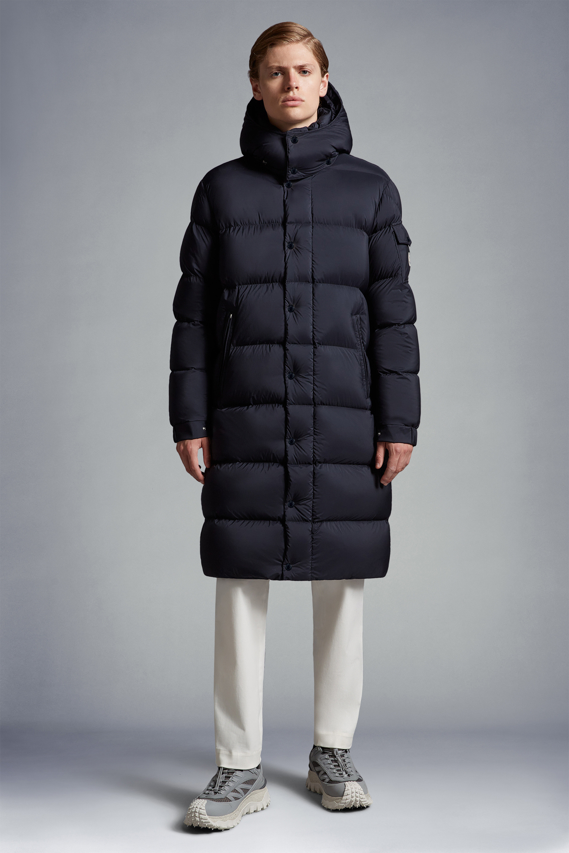 Moncler long hot sale mens coat