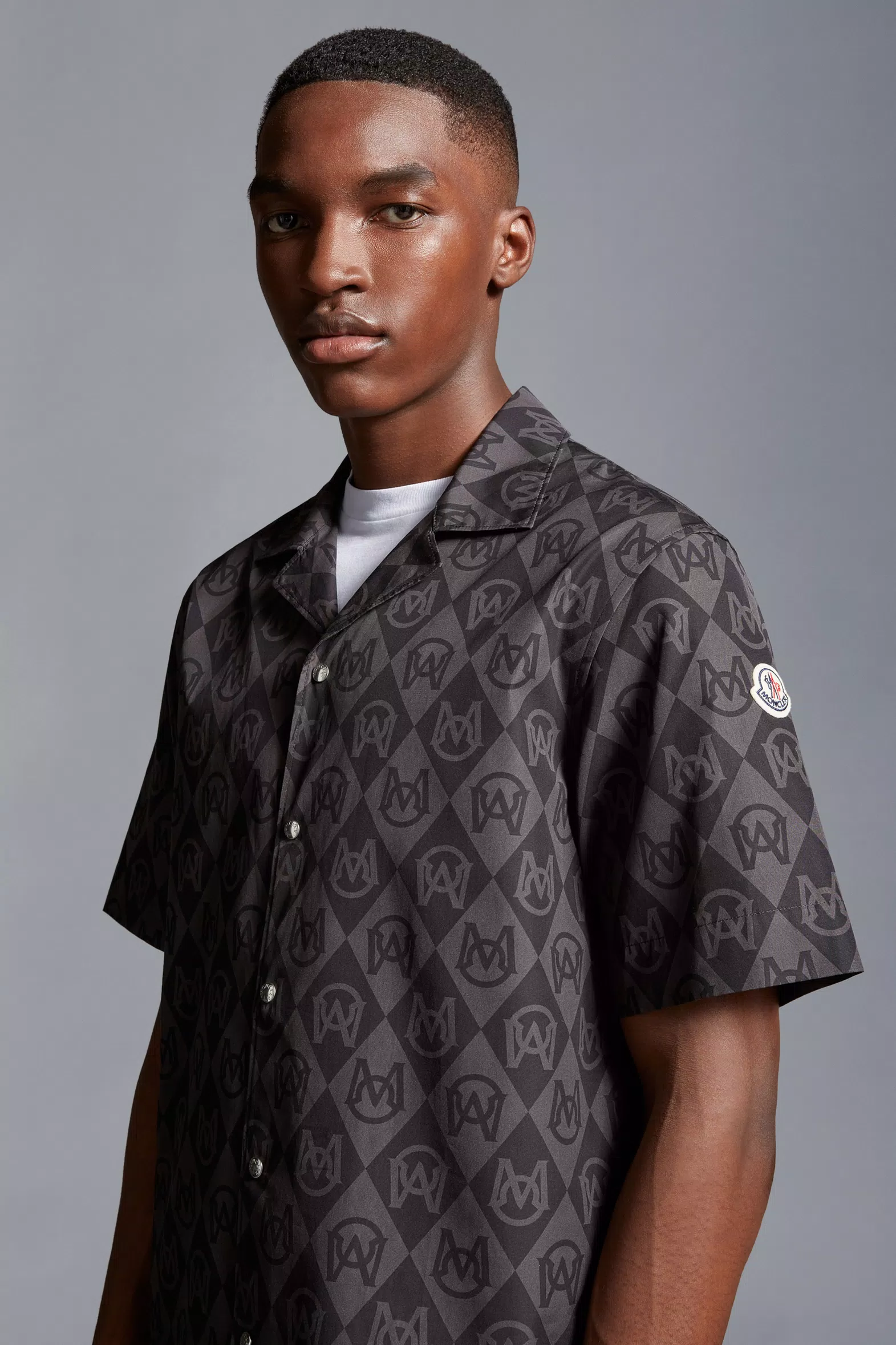 Black & Grey Monogram Print Shirt - Polos & T-shirts for Men | Moncler US