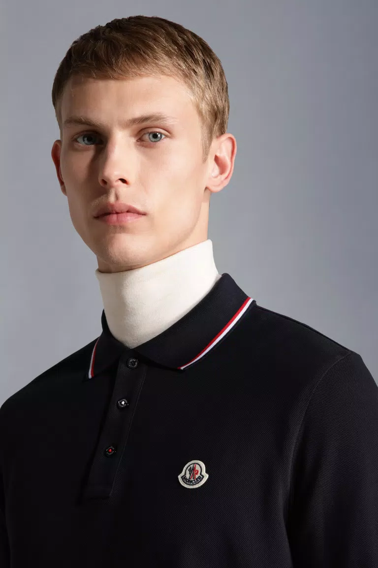 Dark Blue Long Sleeve Polo Shirt - Polos & T-shirts for Men | Moncler EE