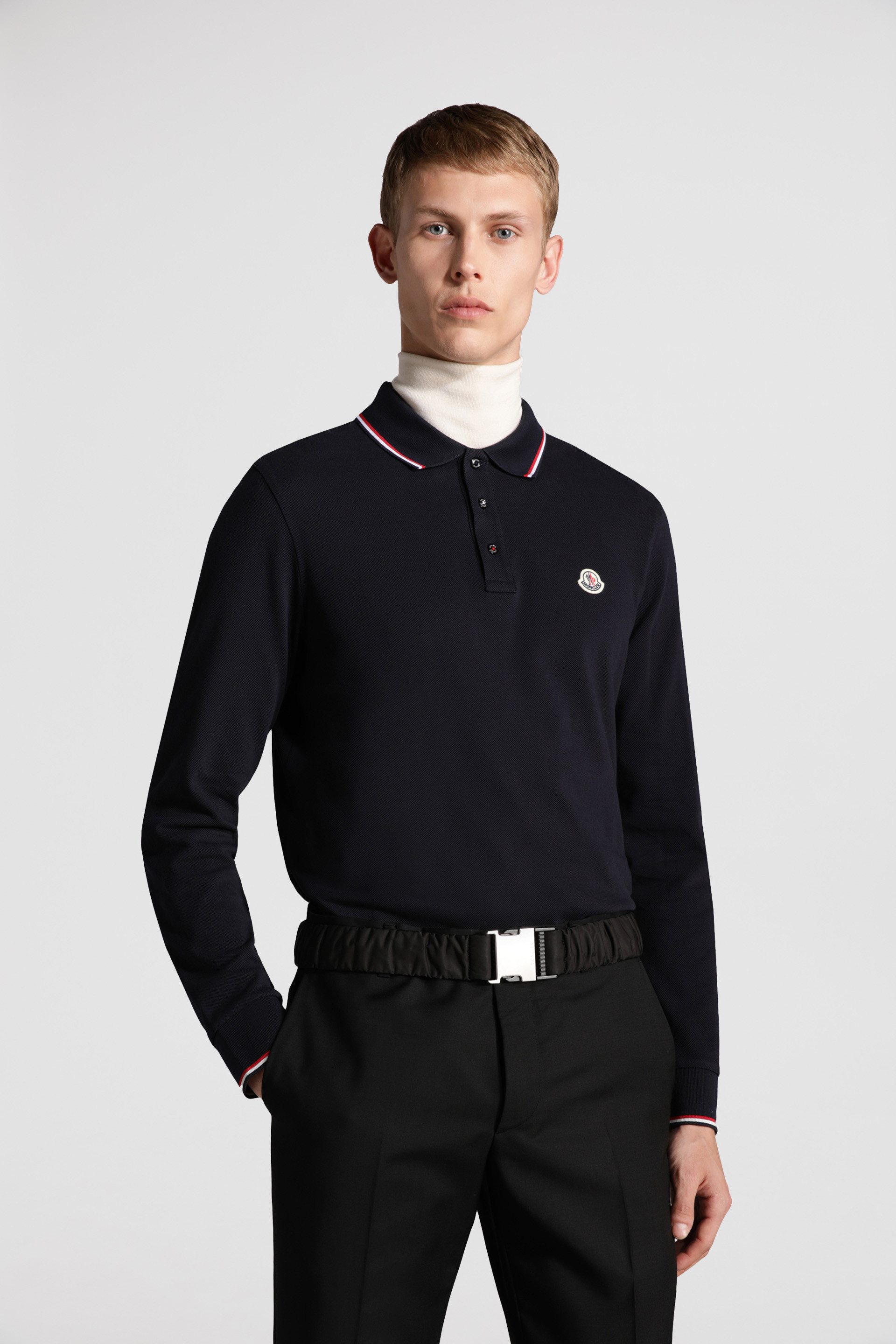 Navy Blue Long Sleeve Polo Shirt Polos T shirts for Men