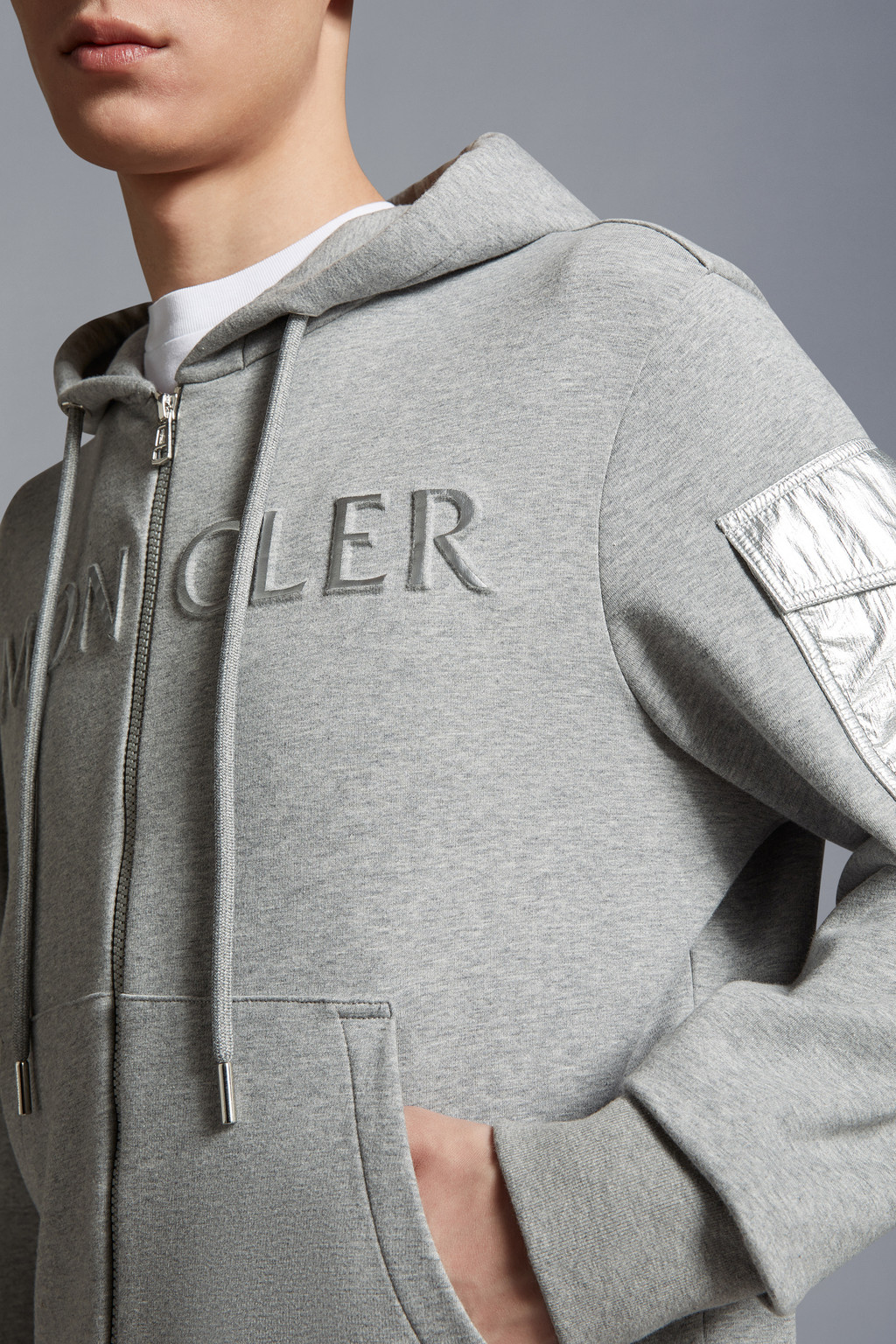 Grey Embossed Logo Hoodie Sweatshirts for Men Moncler US