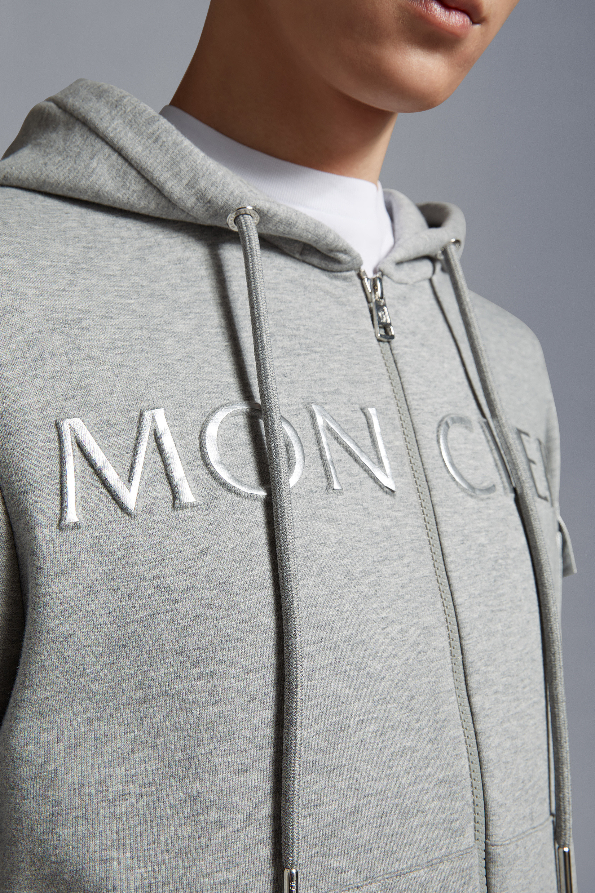 Moncler Monogram Zip-Up Hoodie Grey